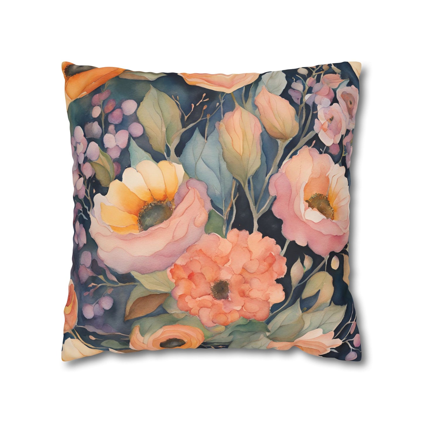 Charline Watercolor Floral Square Poly Canvas Pillowcase