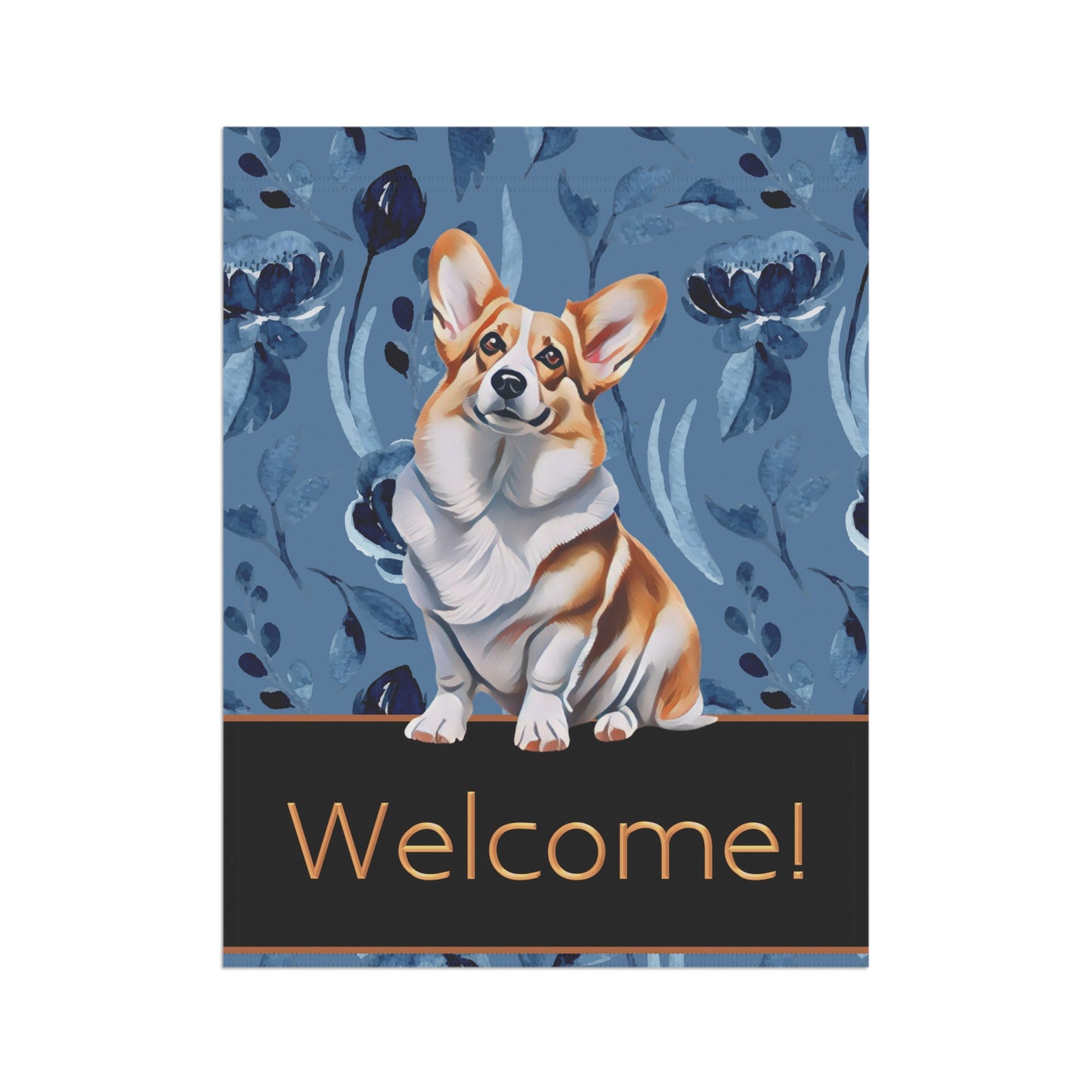 Corgi on Blue Welcome 2-Sided Garden & House Flag/Banner