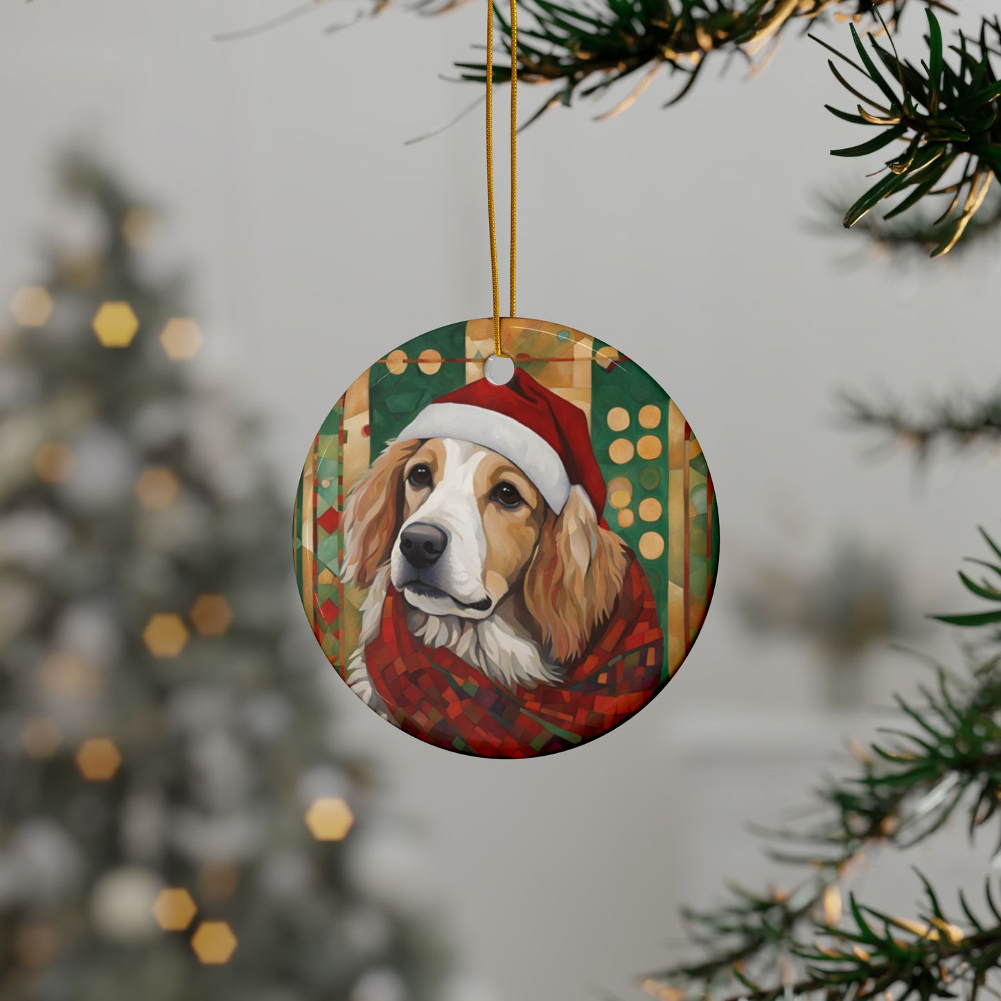 Christmas Pup 3" Ceramic Ornaments, 2-Side Print, (1pc, 10pcs)