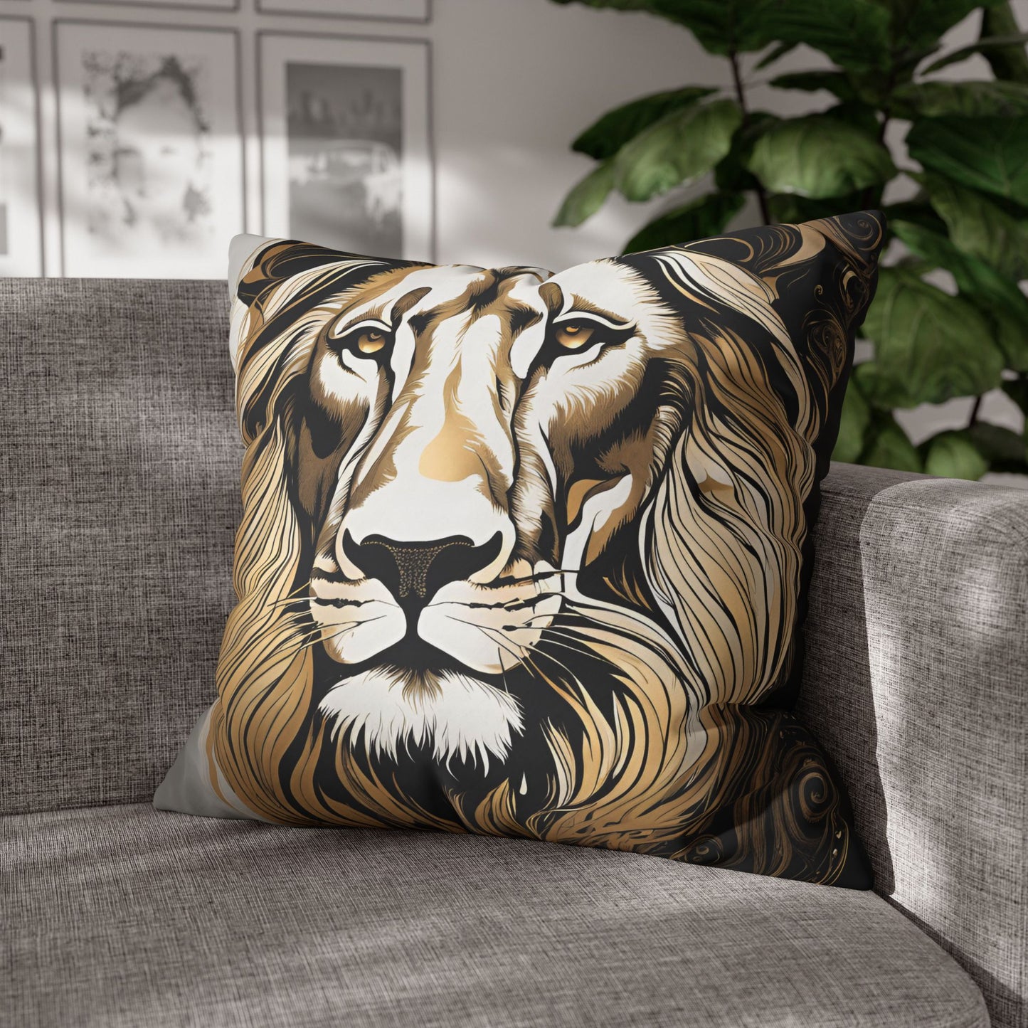 Lion Square Poly Canvas Pillowcase