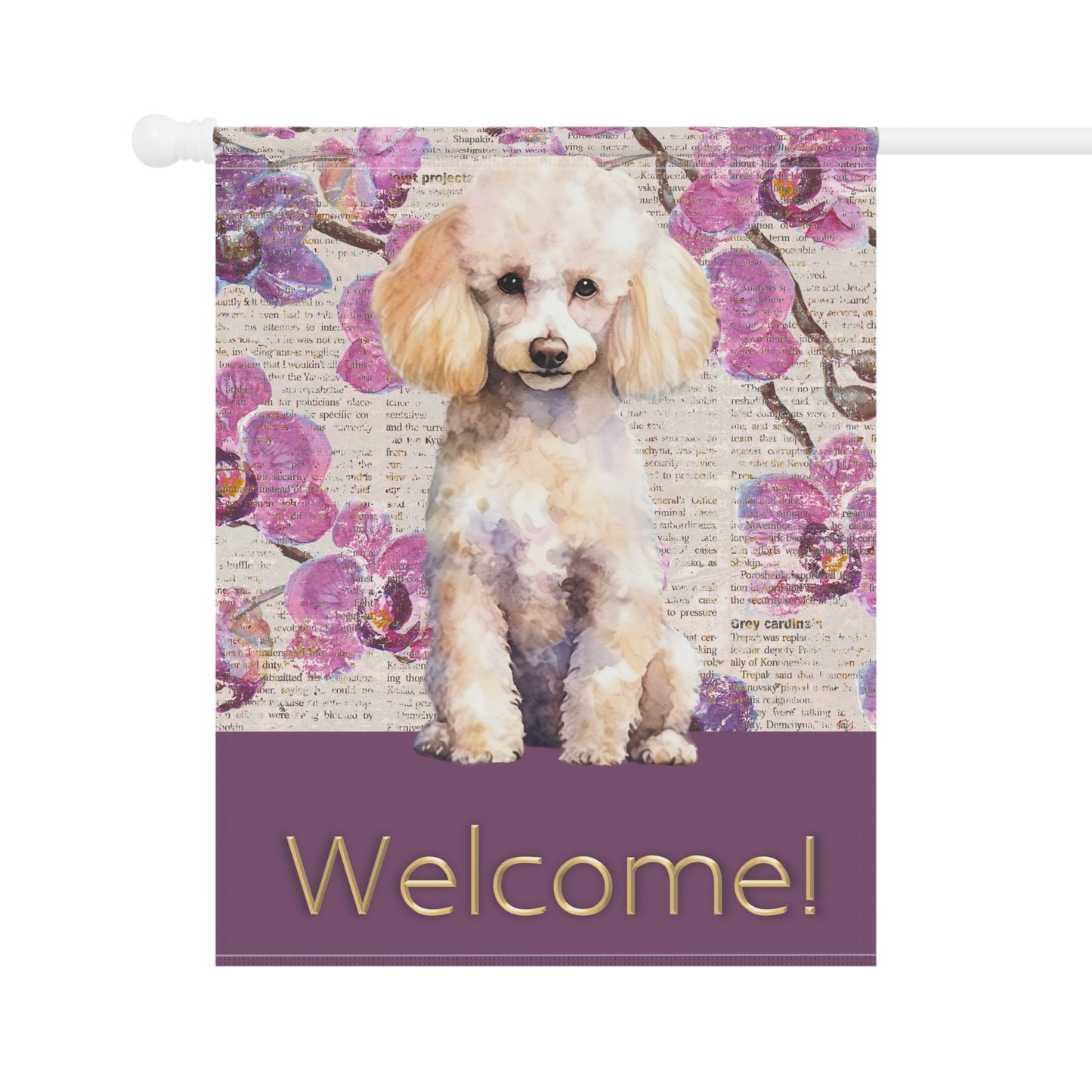 Poodle Welcome Purple Flowers 2-Sided Garden & House Flag/Banner