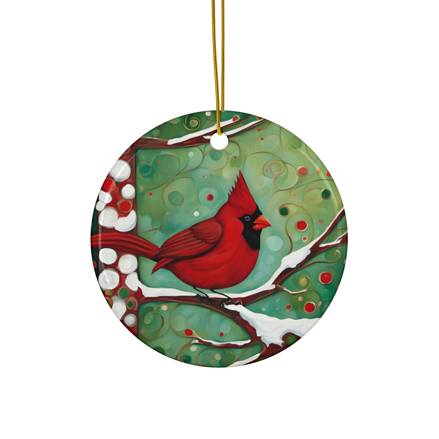 Christmas Cardinal 3" Ceramic Ornaments, 2-Side Print, (1pc, 10pcs)