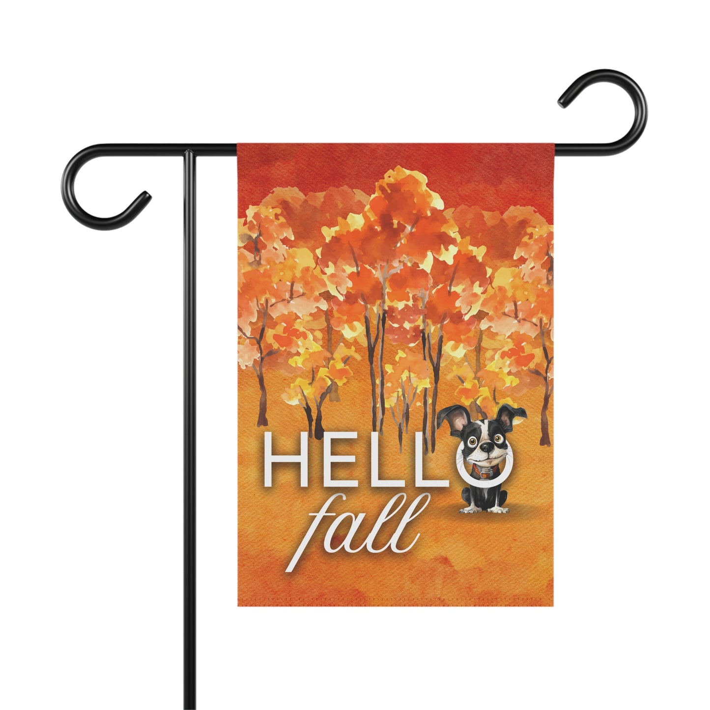 Boston Terrier Hello Fall 2-Sided Garden & House Flag/Banner