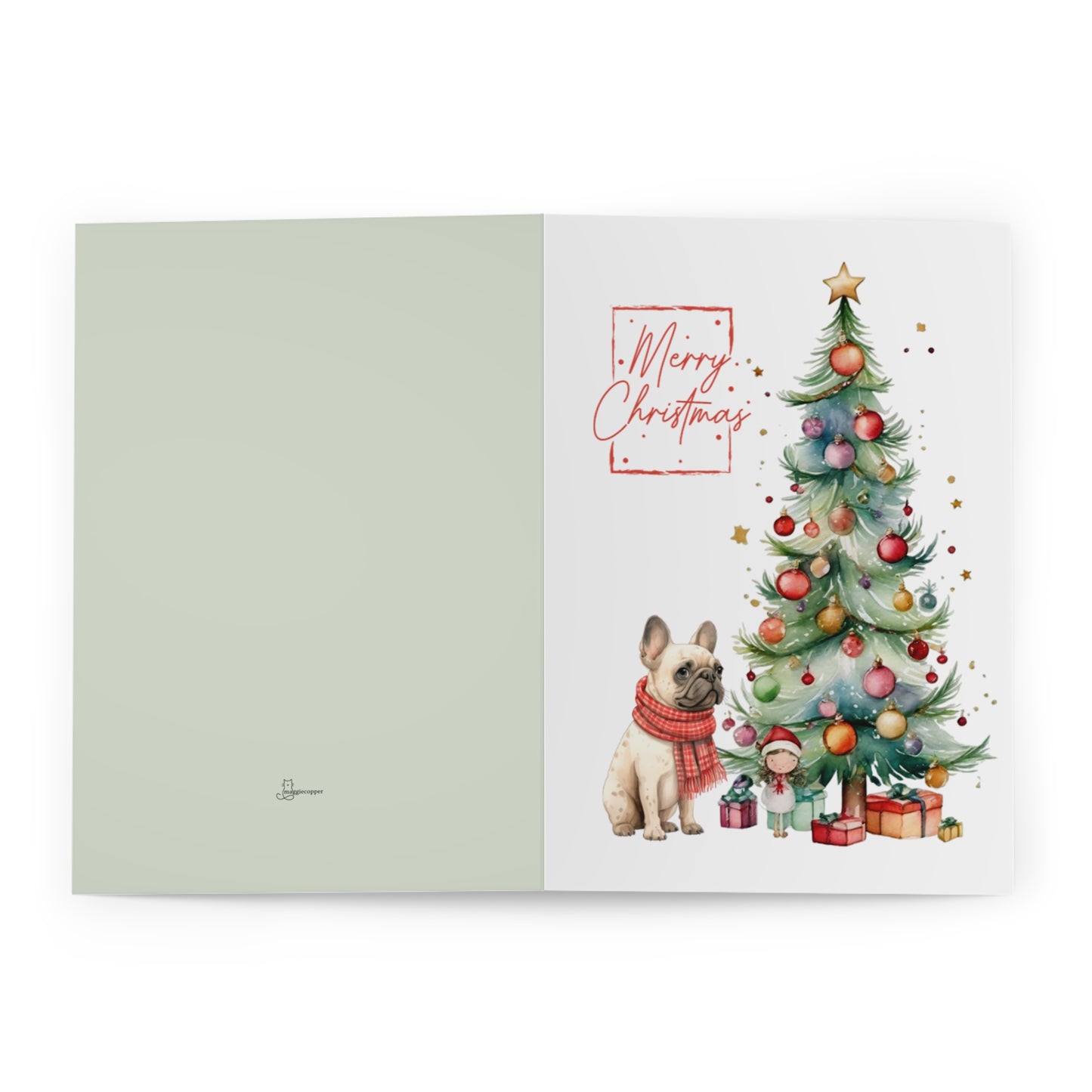 French Bulldog Merry Christmas Tree Cards (5 Pack Blank Inside)