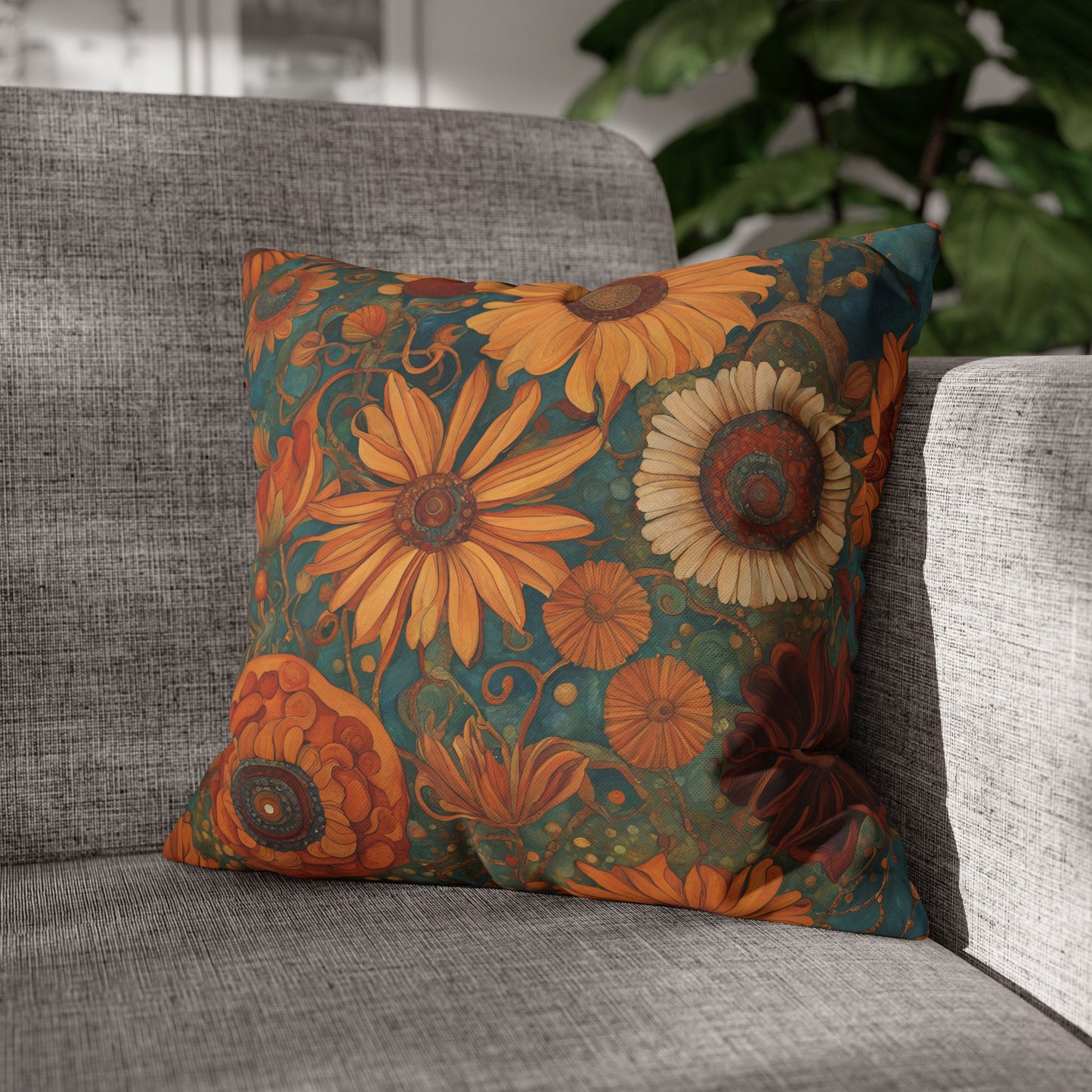 Copperfield Floral Square Poly Canvas Pillowcase