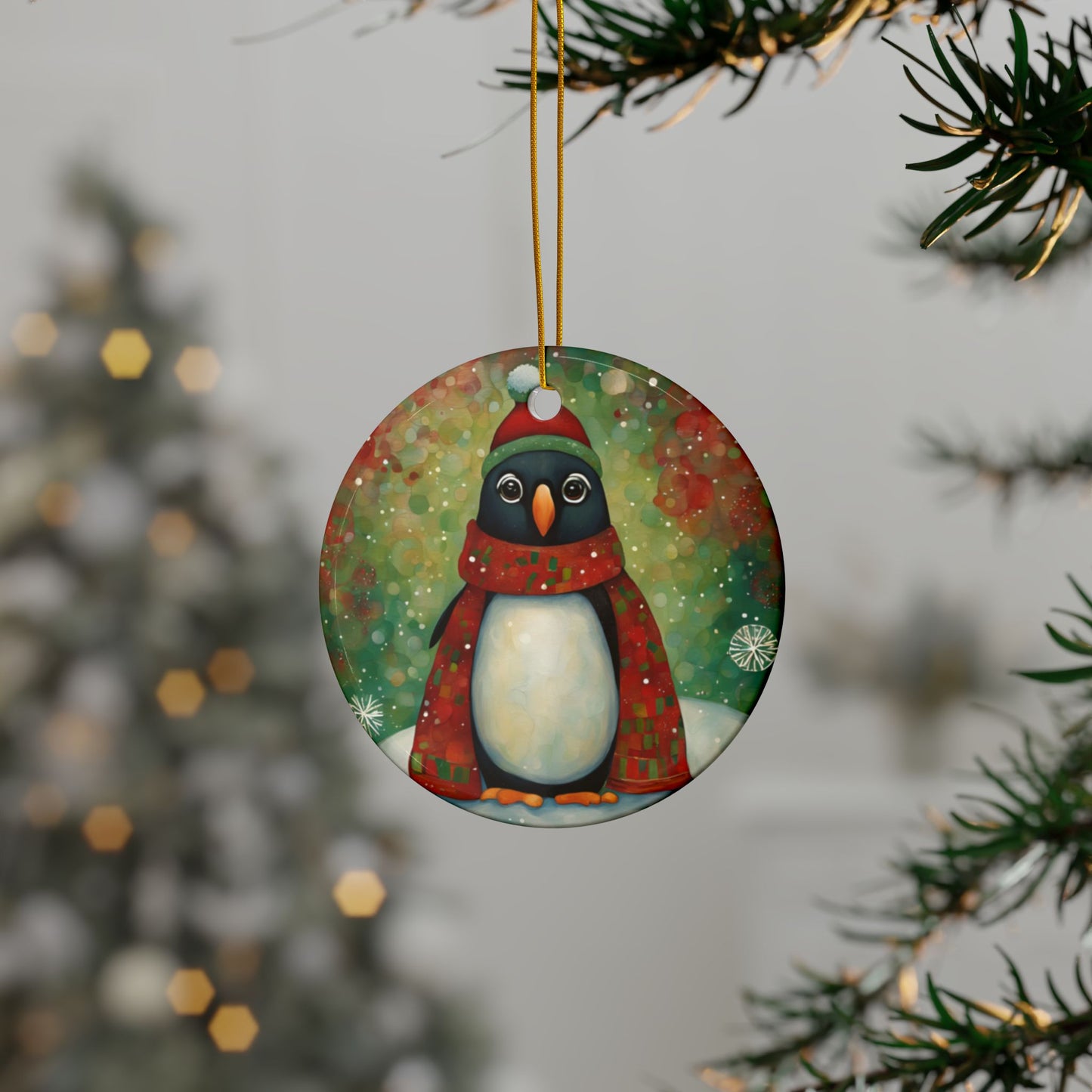 Christmas Penguin 3" Ceramic Ornaments, 2-Side Print, (1pc, 10pcs)