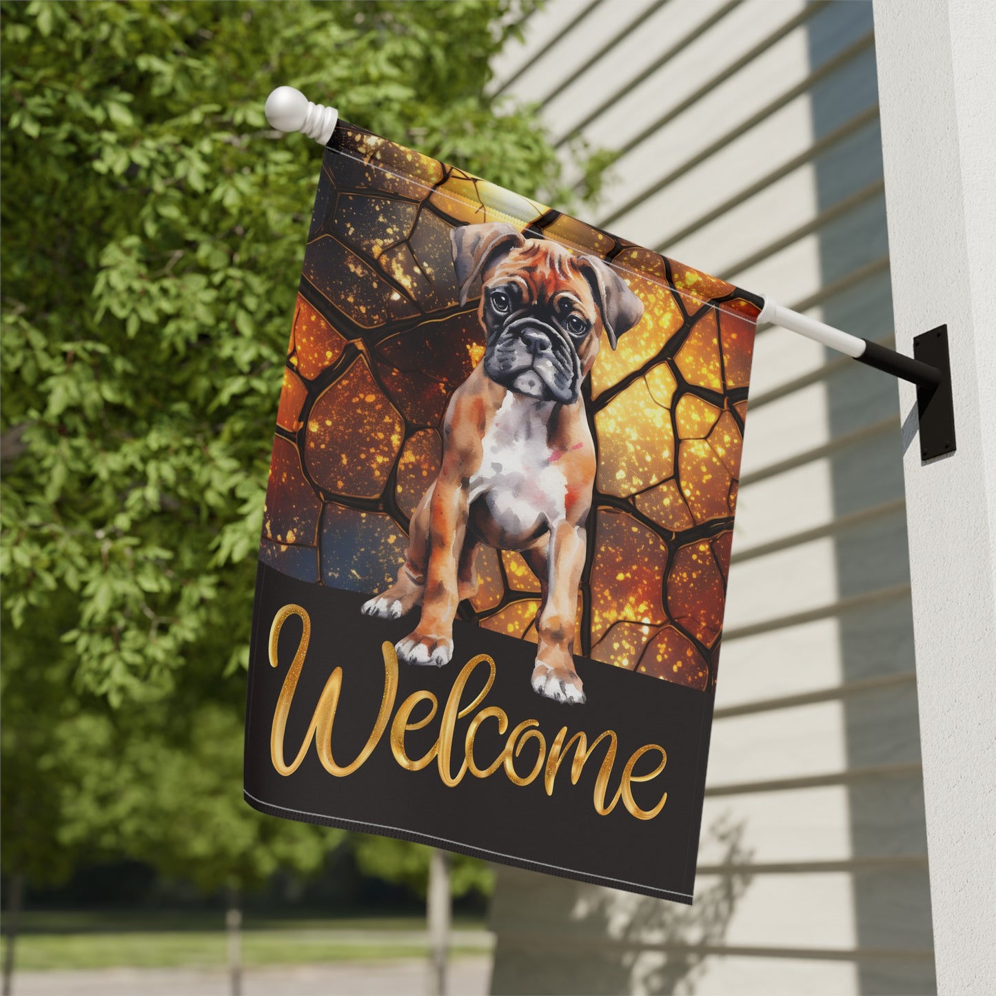 Boxer Pup Welcome 2-Sided Garden & House Flag/Banner