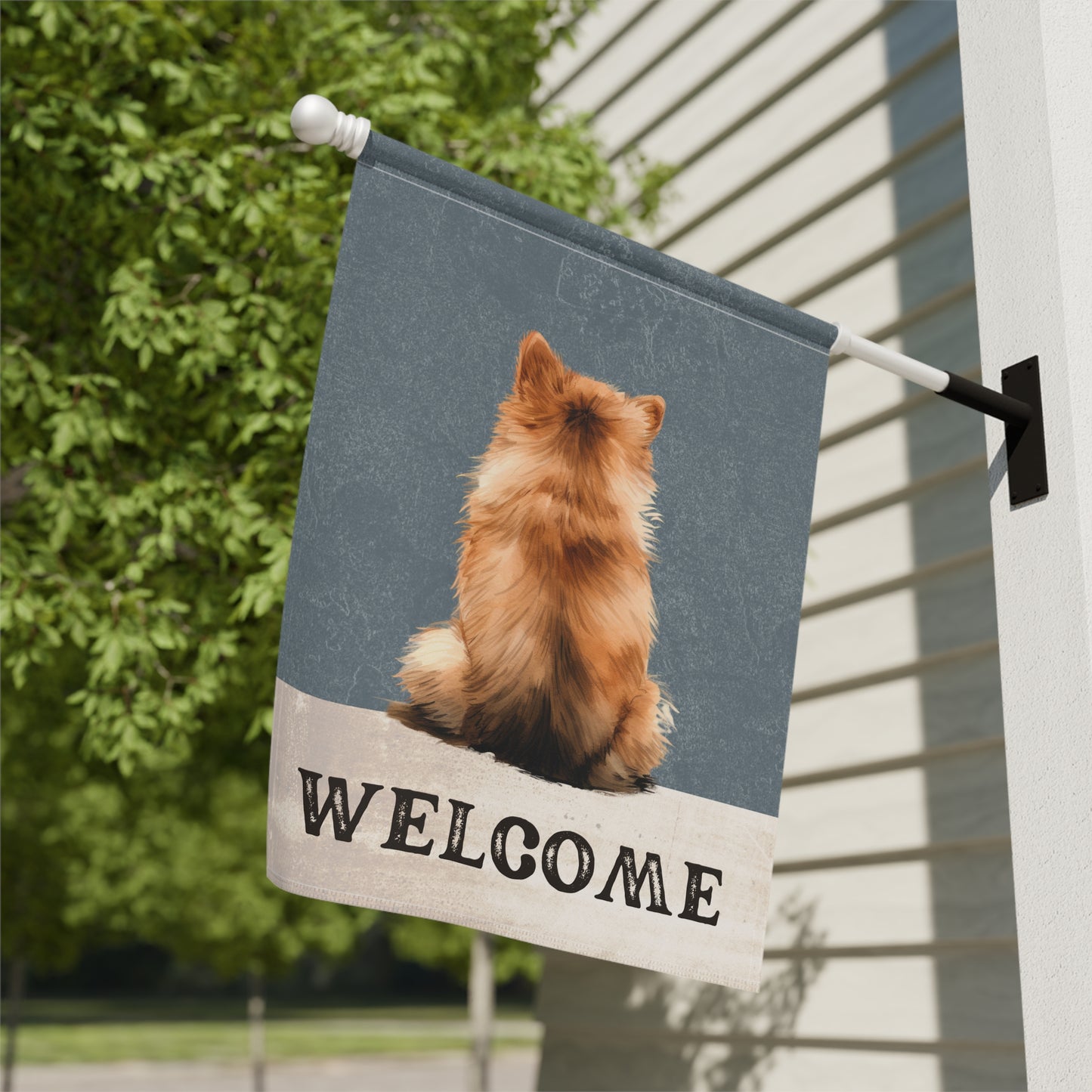 Pomeranian Welcome 2-Sided Garden & House Flag/Banner