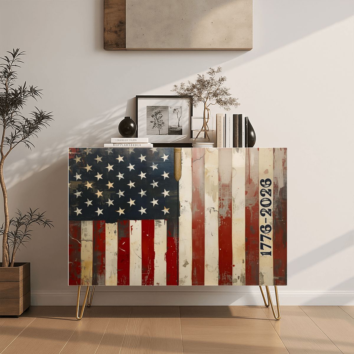 American Flag Wooden Storage Cabinet (Made in USA)
