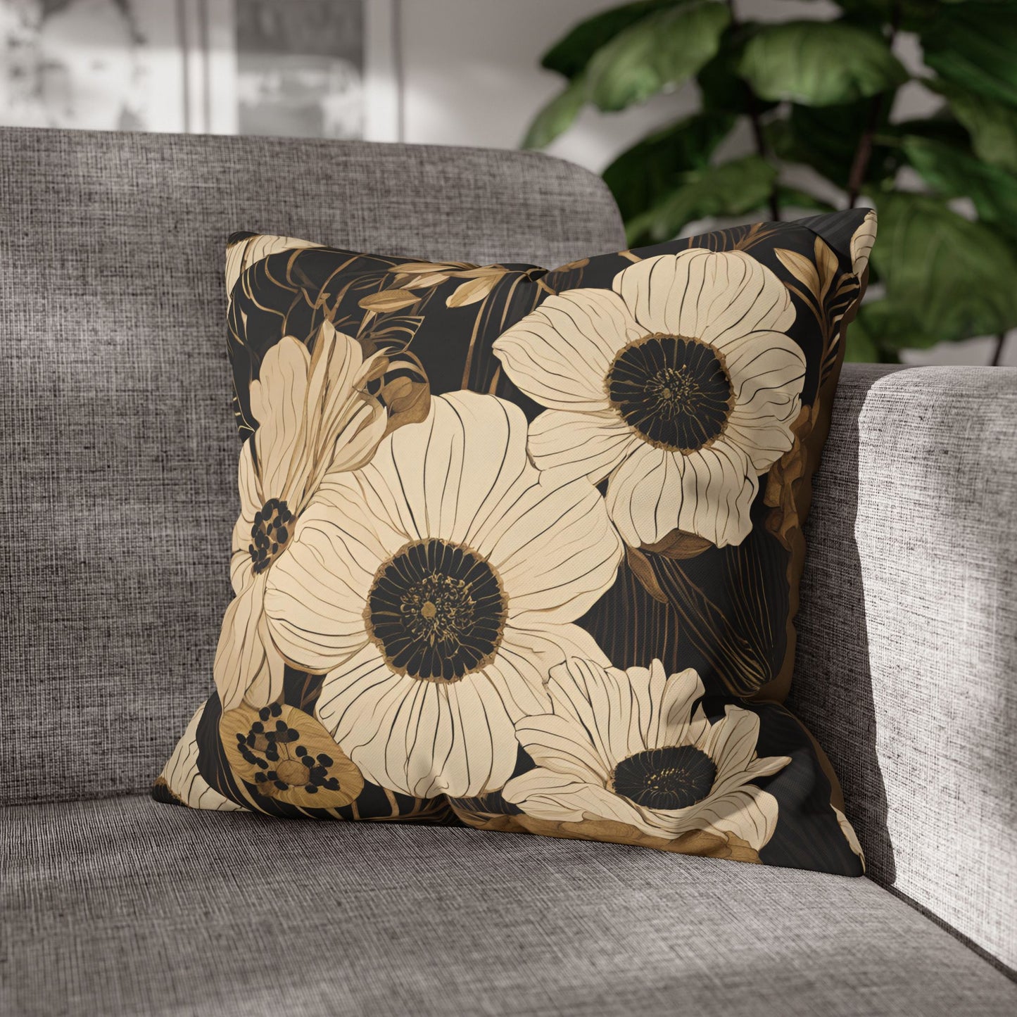 Olin Floral Square Poly Canvas Pillowcase