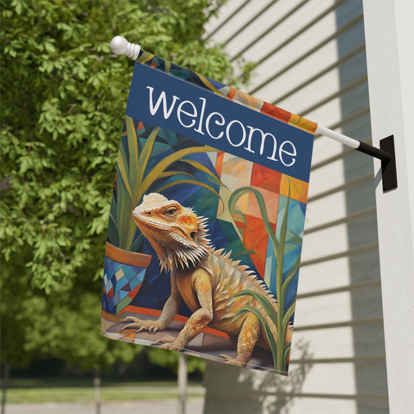 Patio Visitor Bearded Dragon Welcome 2-Sided Garden & House Flag/Banner