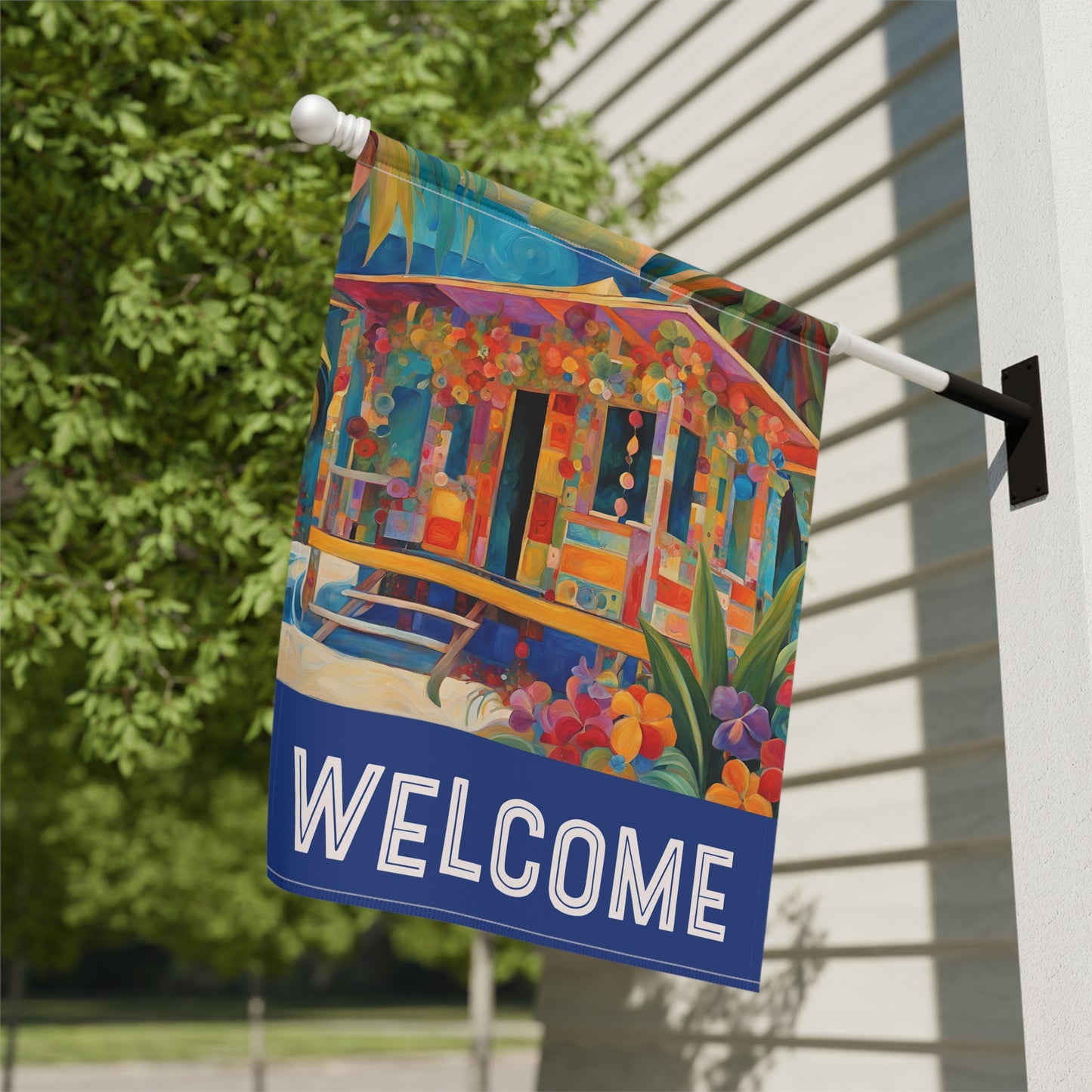 Tropical Hideout Welcome 2-Sided Garden & House Flag/Banner