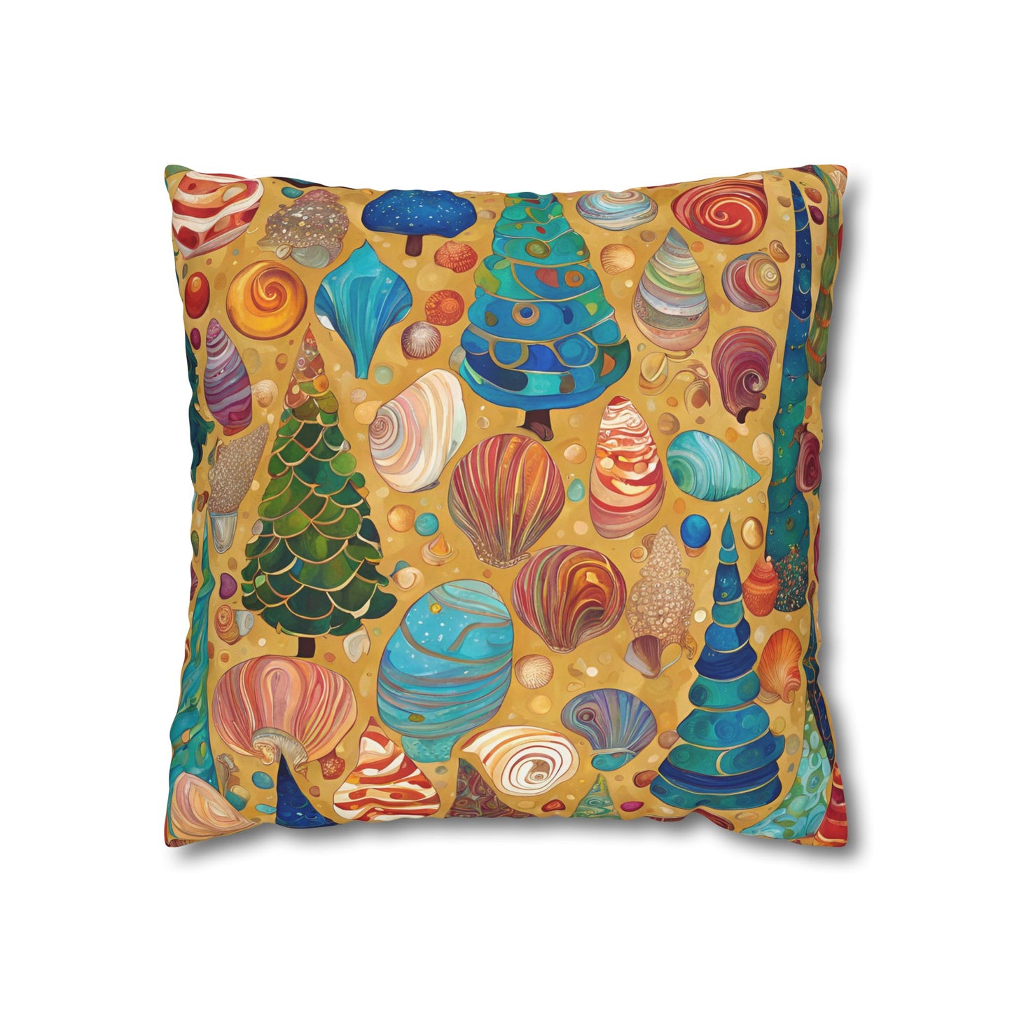 Christmas Seashells Square Poly Canvas Pillowcase