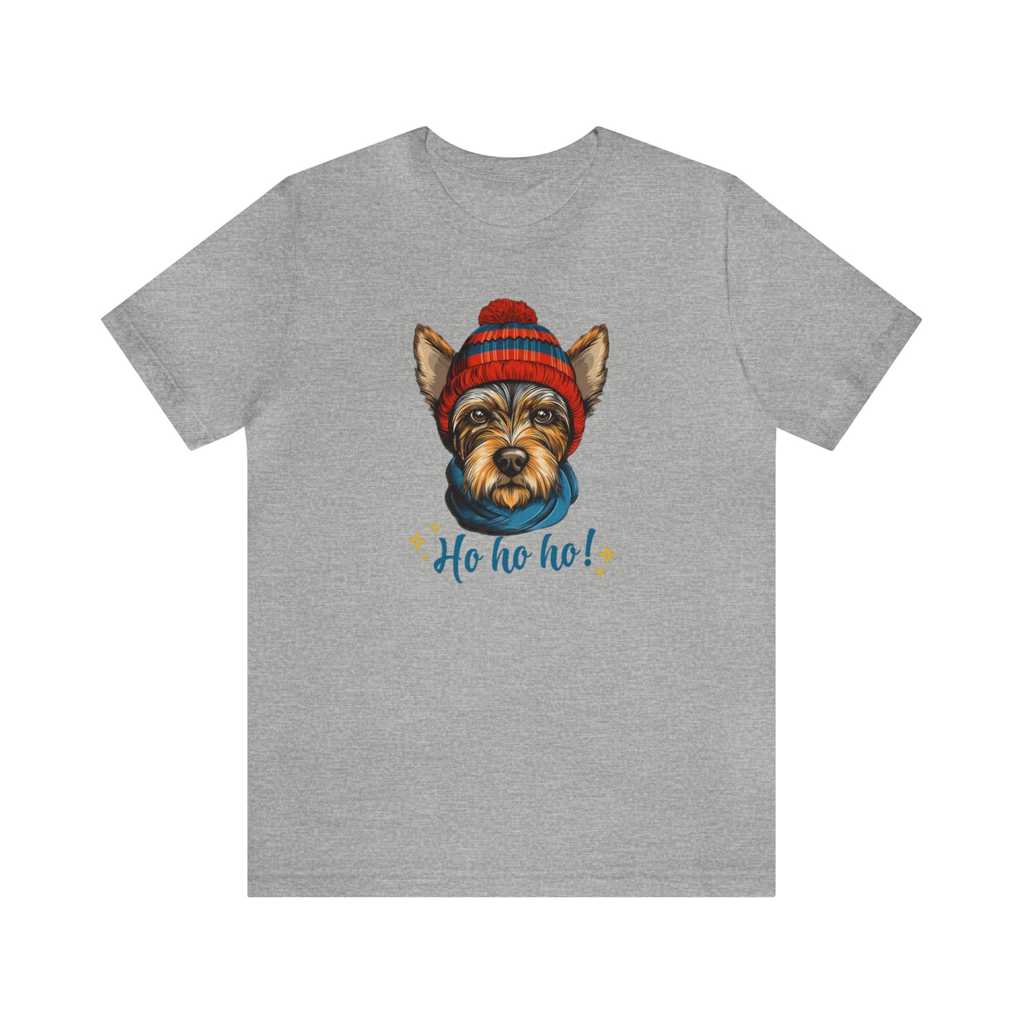 Scottish Terrier in Hat & Scarf Ho Ho Ho Unisex Jersey Short Sleeve Tee