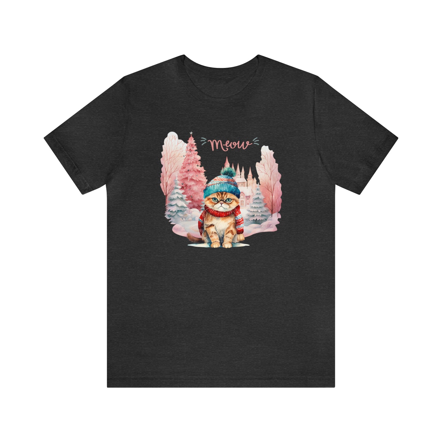 "Meow" Cat in Hat & Scarf Unisex Jersey Short Sleeve Tee