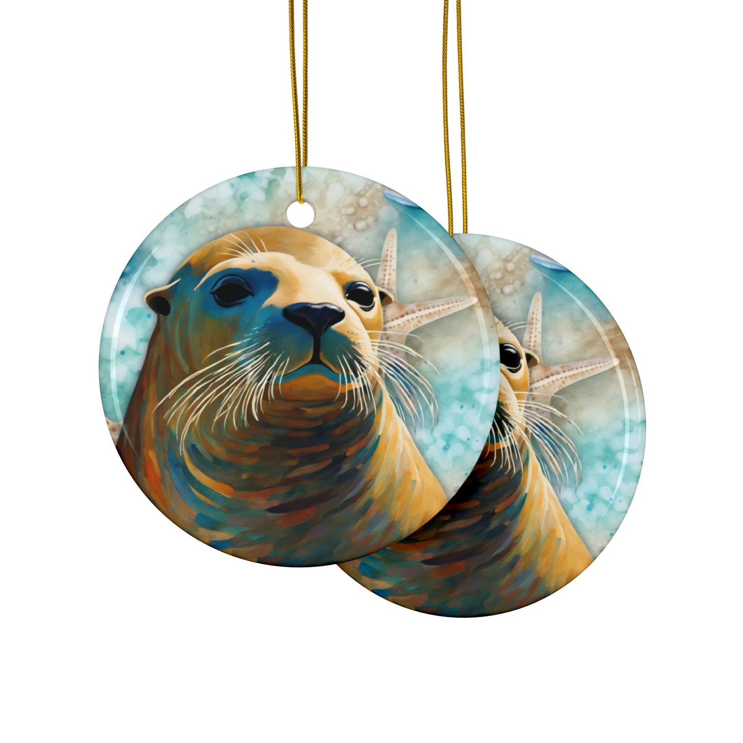 Sea Lion 3" Ceramic Ornaments, 2-Side Print, (1pc, 10pcs)