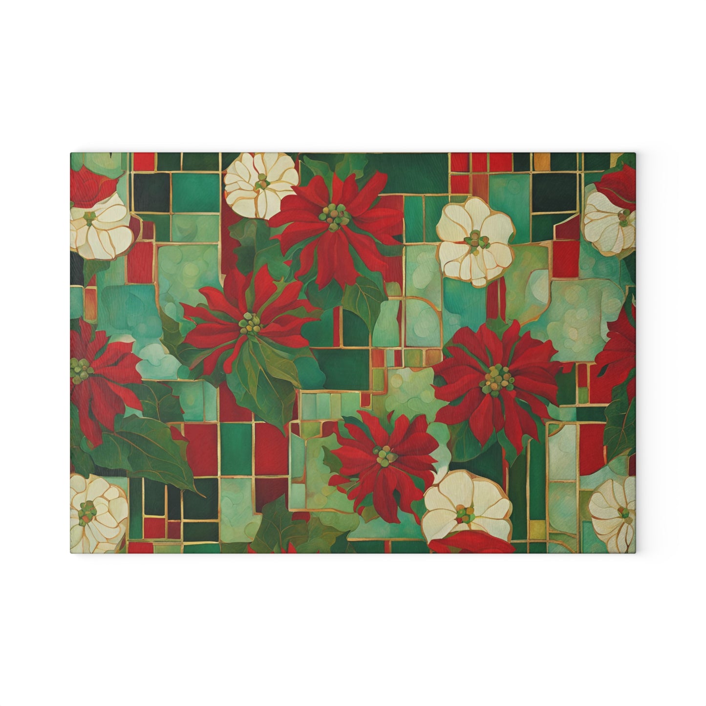 Jo's Poinsettias Tempered Glass Cutting Board