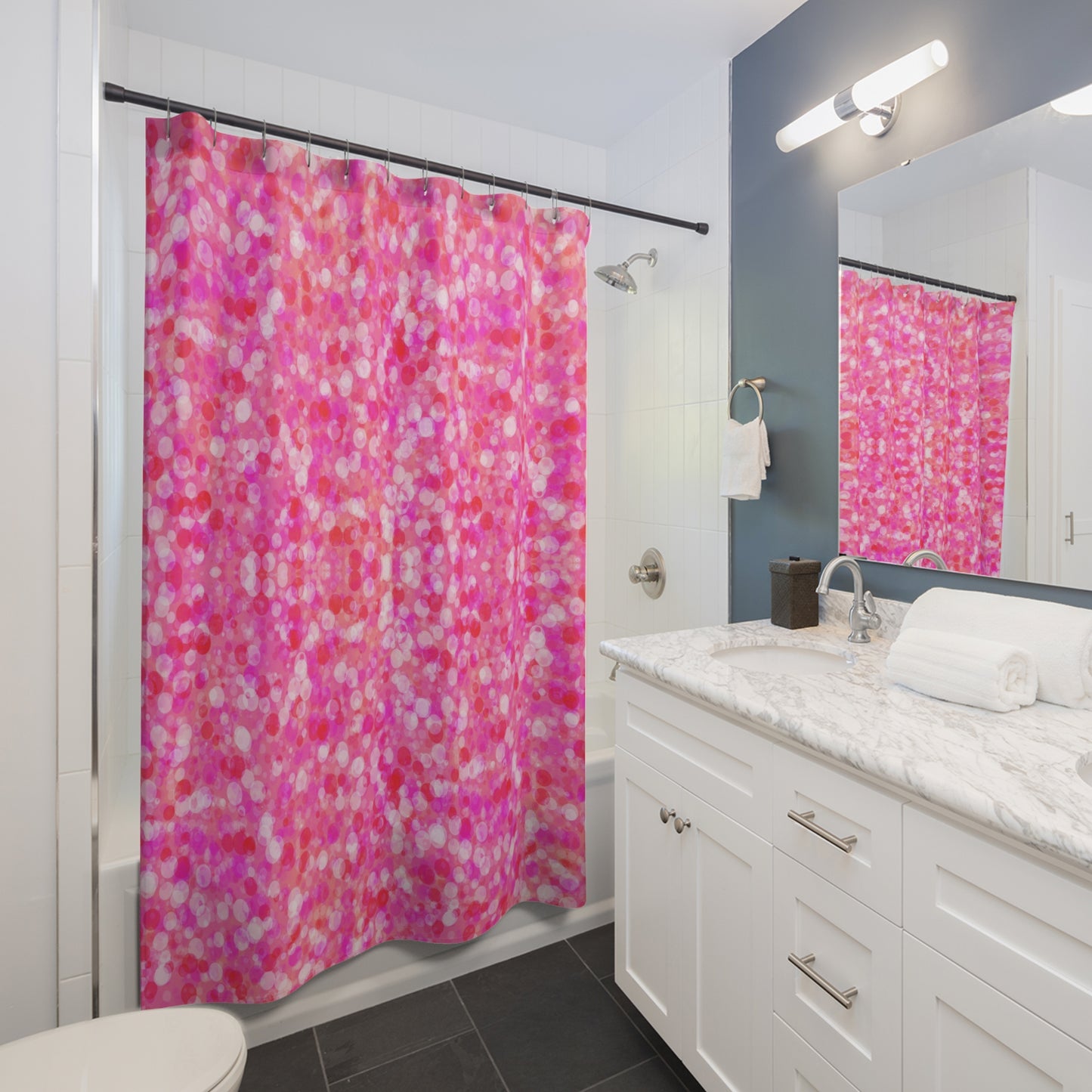 Poppin Pink Polyester Shower Curtain