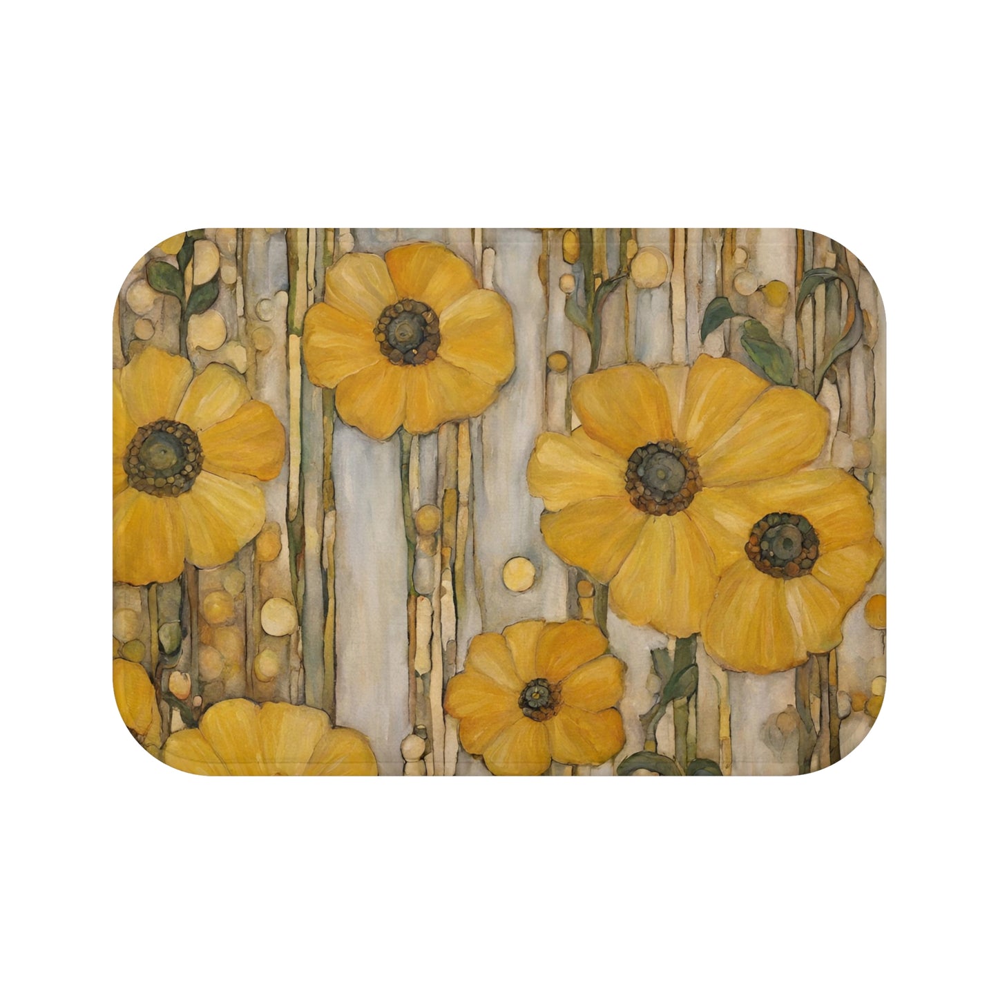 Yellow Flowers Microfiber Bath Mat