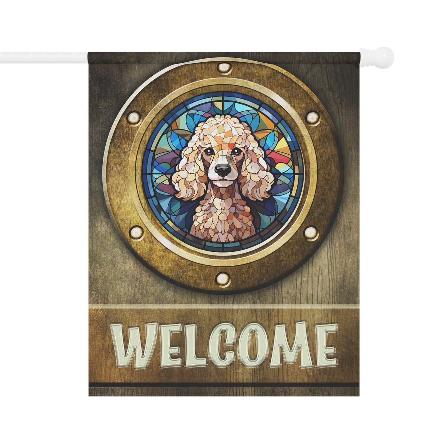 Poodle in Port Hole Welcome 2-Sided Garden & House Flag/Banner