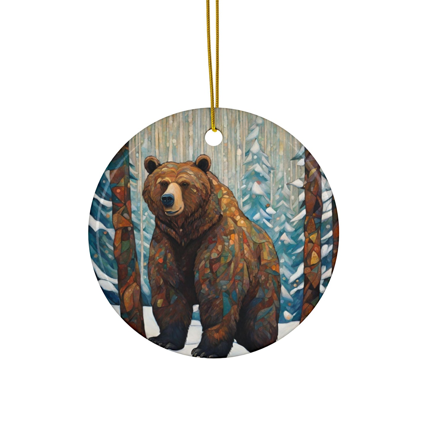 Grizzly Bear 3" Ceramic Ornaments, 2-Side Print, (1pc, 10pcs)