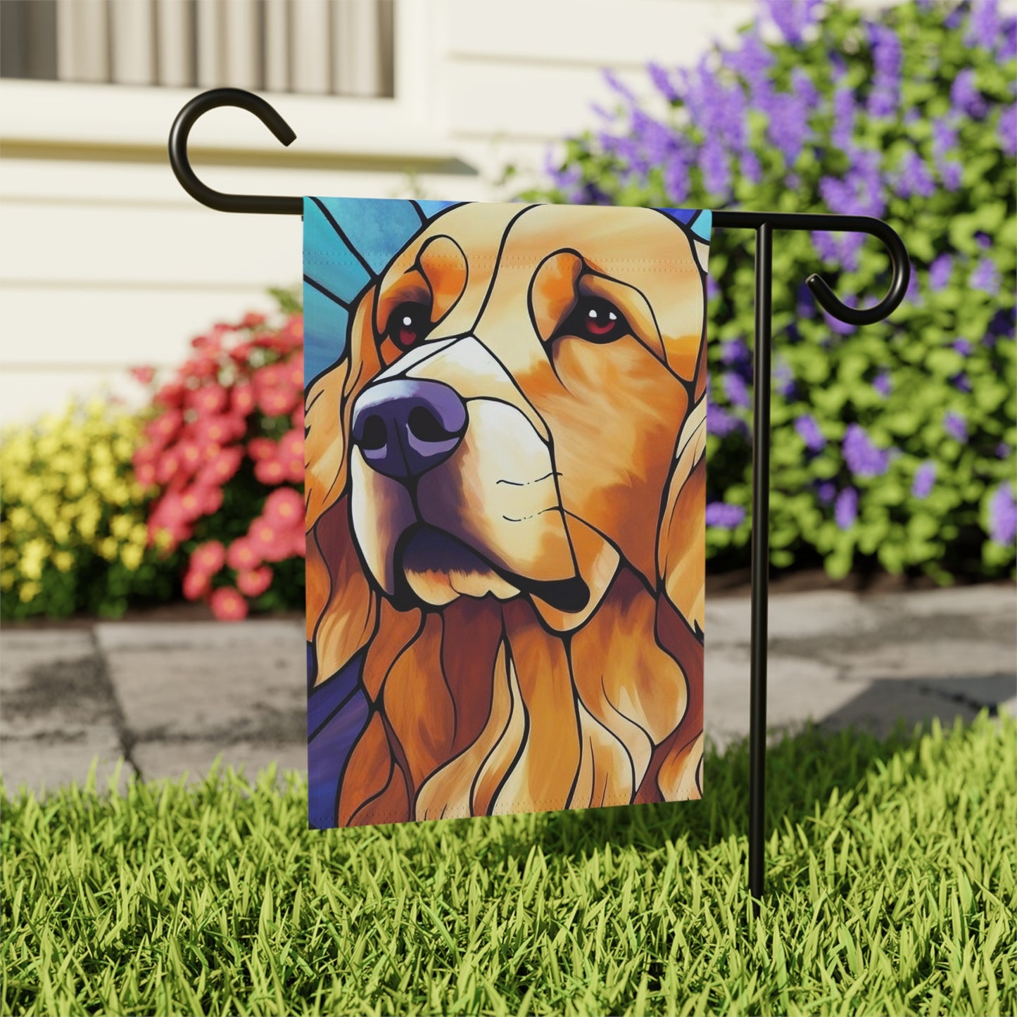 Golden Retriever Face Stained Glass Look 2-Sided Garden & House Flag/Banner