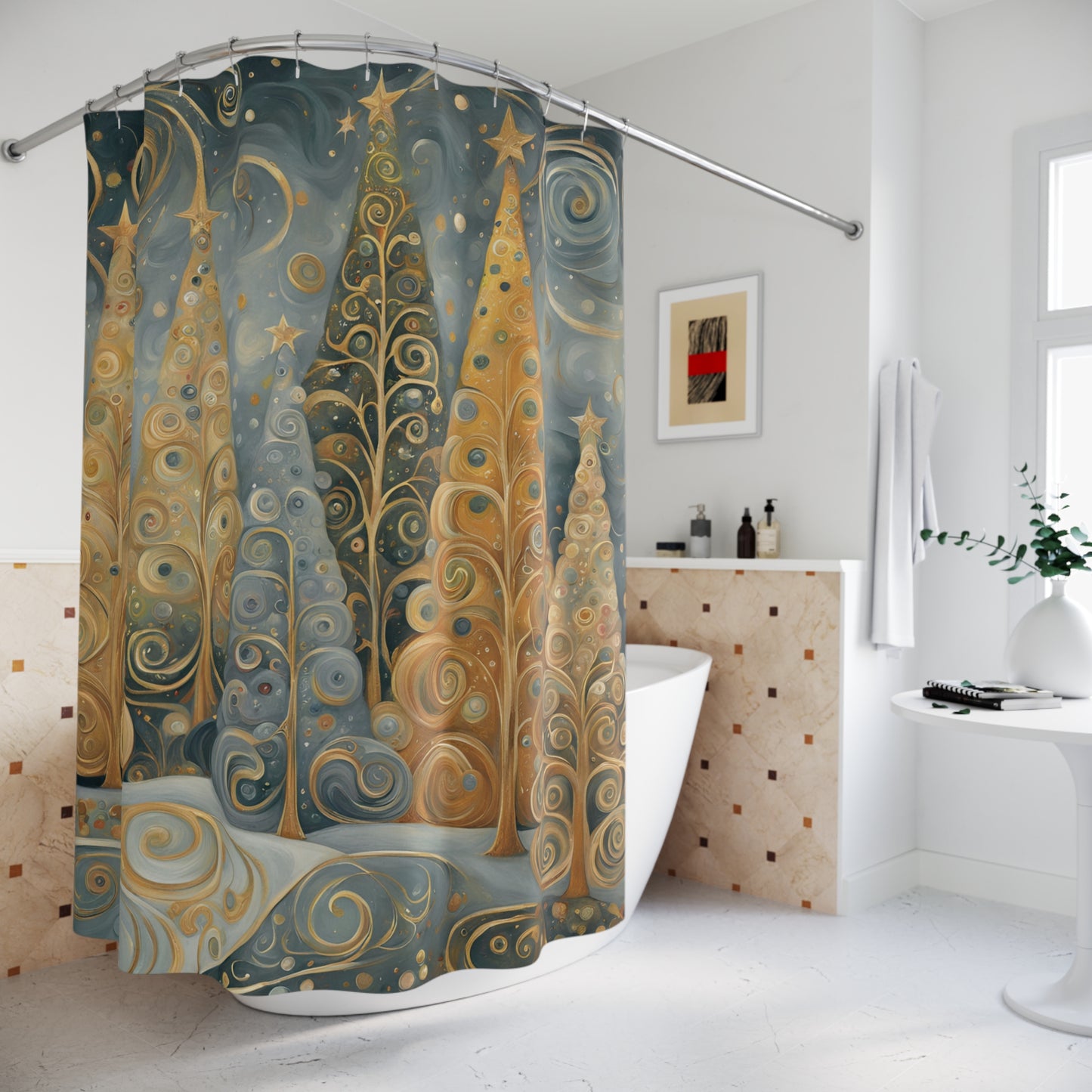 Neutral Fantastical Trees Shower Curtain