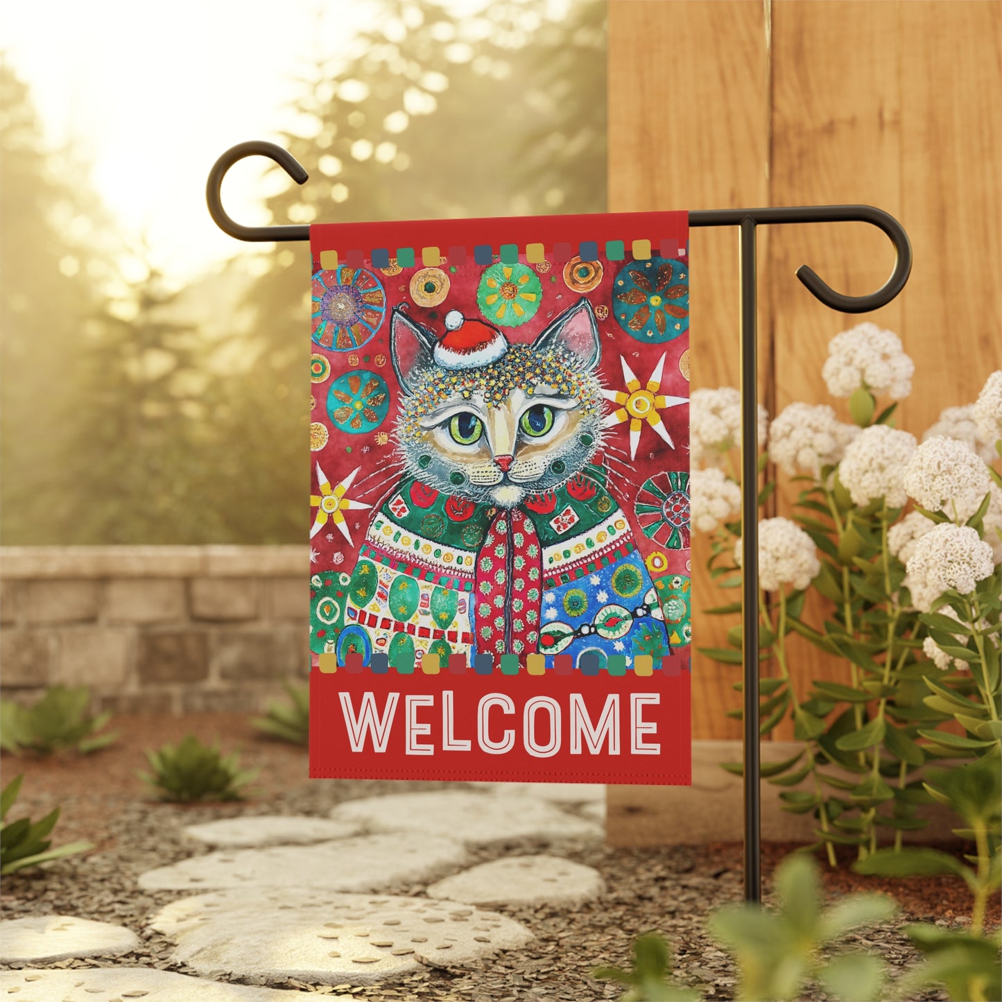 Festive Kitty Holiday Welcome 2-Sided Garden & House Flag/Banner