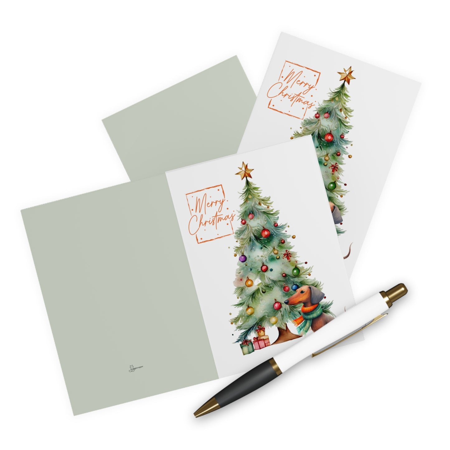 Dachshund Merry Christmas Tree Cards (5 Pack Blank Inside)