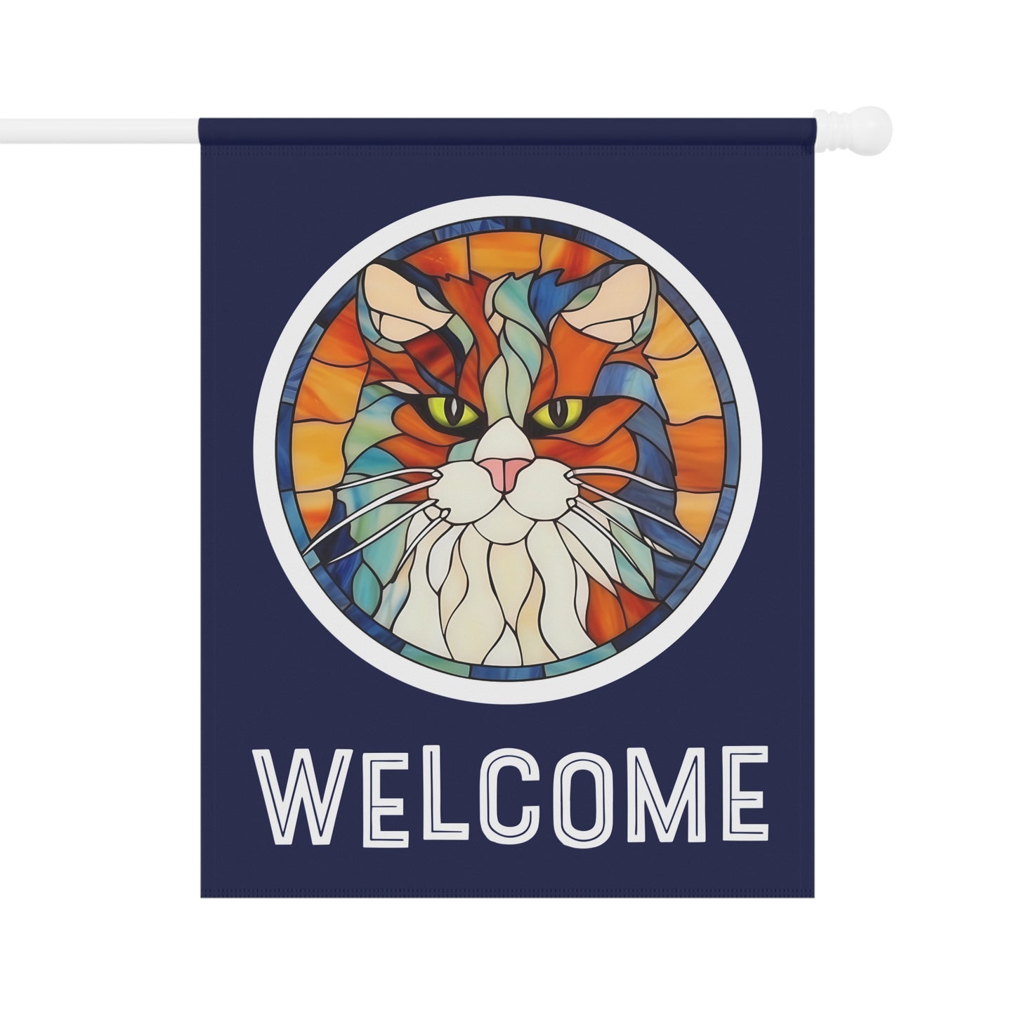 Stained Glass Cat Welcome 2-Sided Garden & House Flag/Banner