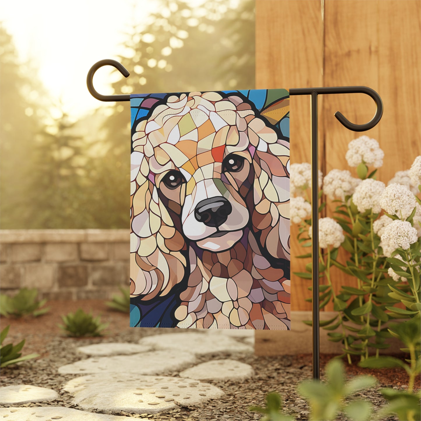 Poodle Face Stained Glass Look 2-Sided Garden & House Flag/Banner