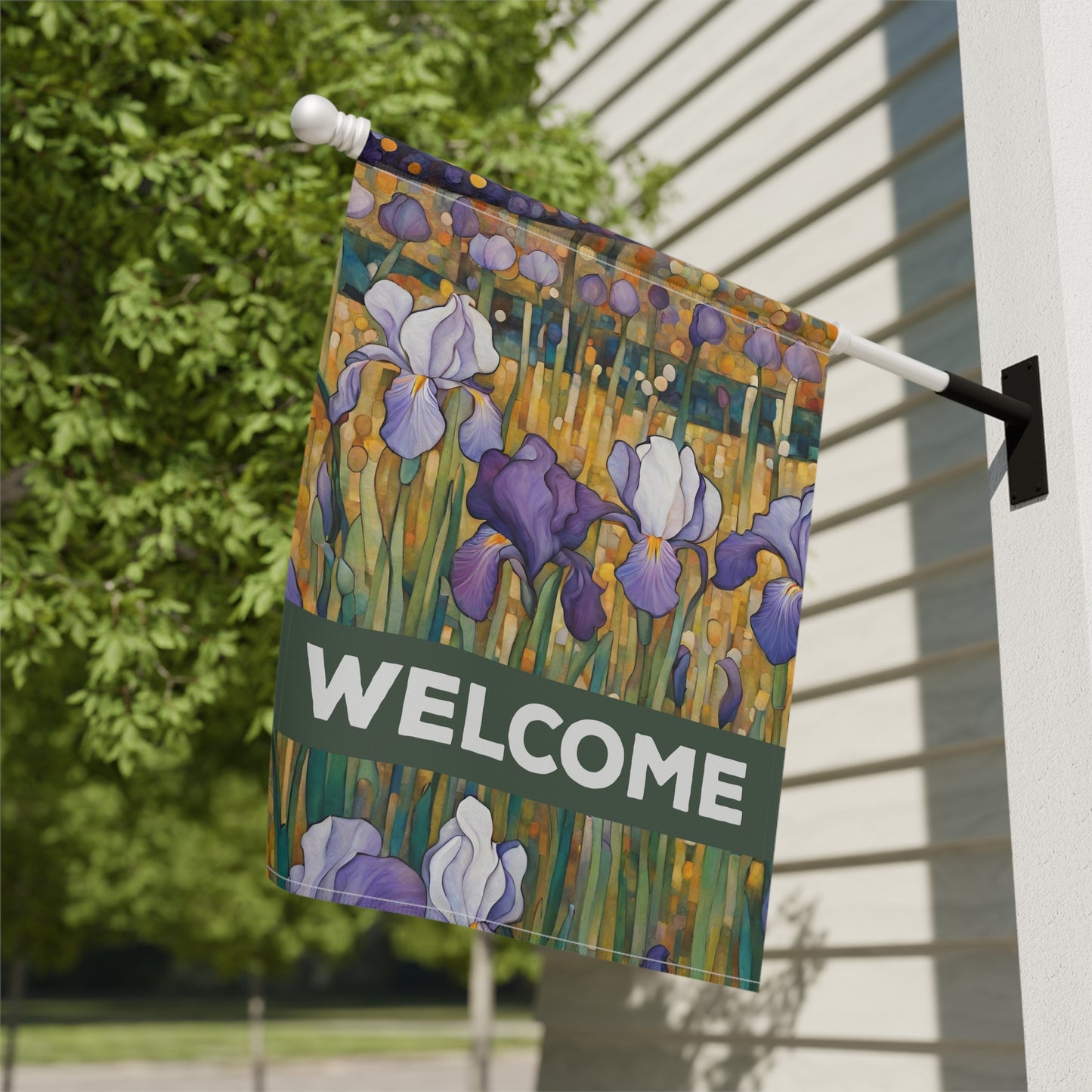 Iris Dreams Welcome 2-Sided Garden & House Flag/Banner