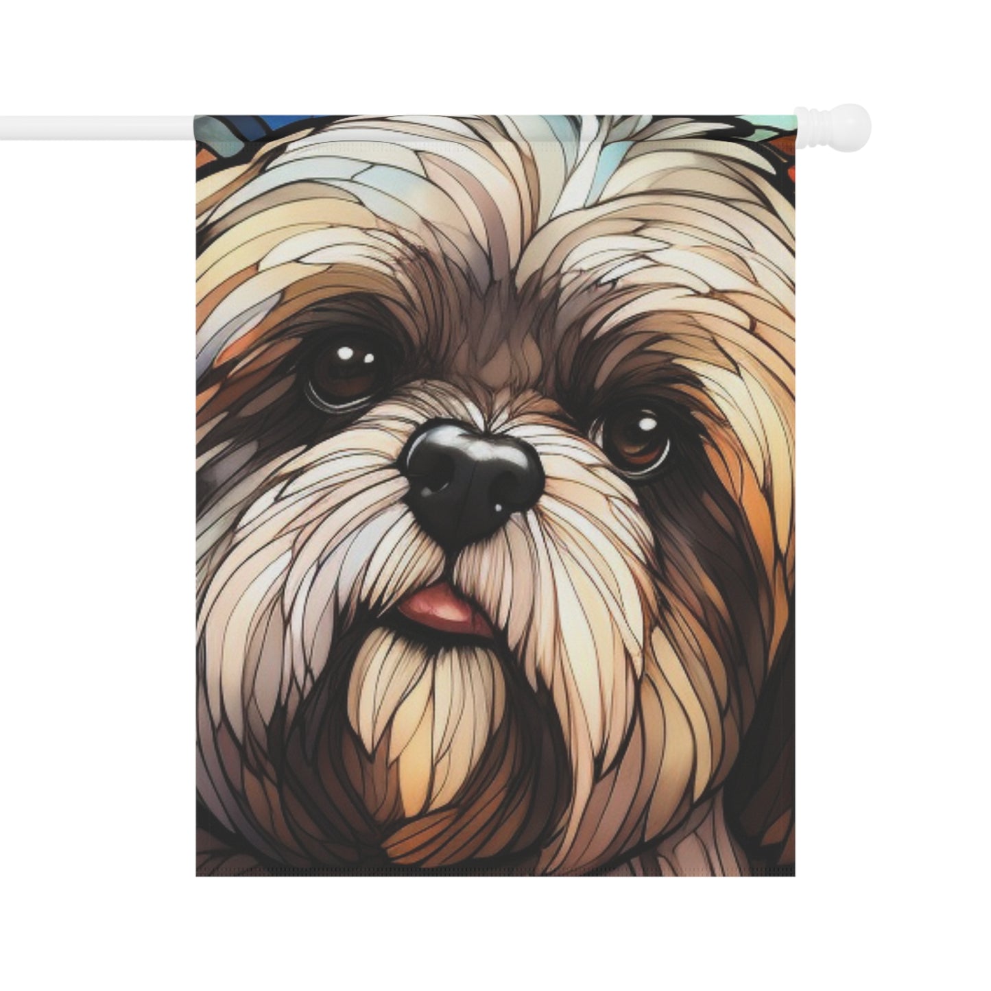 Lhasa Apso Stained Glass Look 2-Sided Garden & House Flag/Banner