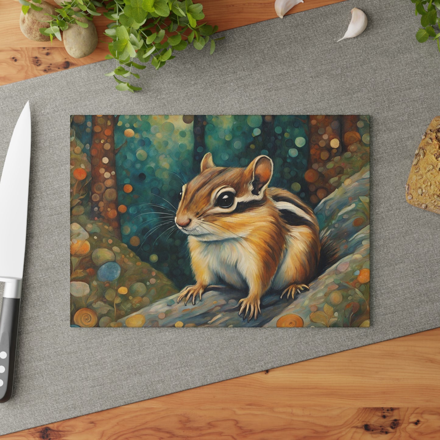 Mountain Forest Chipmunk Tempered Glass Cutting Board