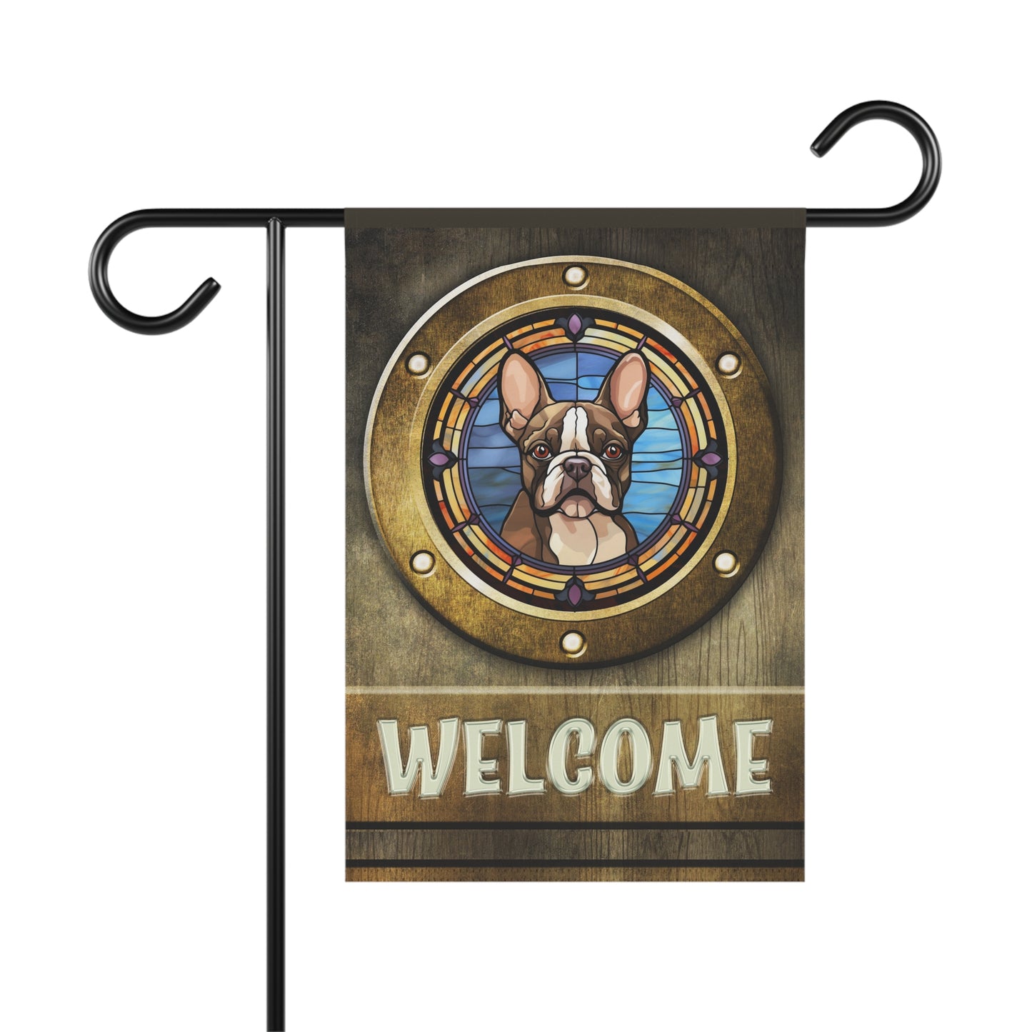 Boston Terrier in Port Hole Welcome 2-Sided Garden & House Flag/Banner