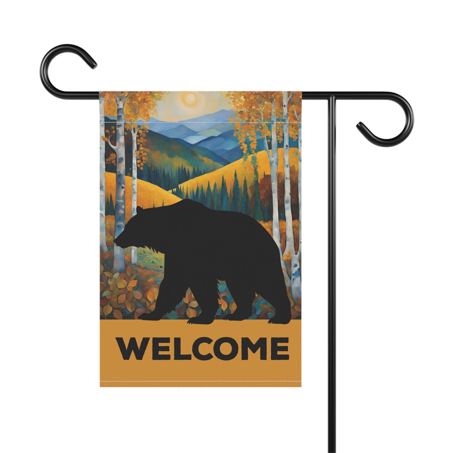 Grizzly Bear Silhouette Welcome 2-Sided Garden & House Flag/Banner