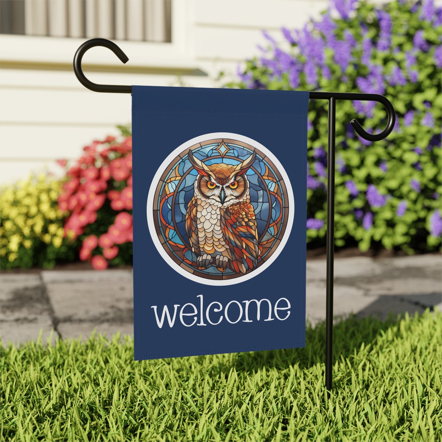 Great Horned Owl Welcome 2-Sided Garden & House Flag/Banner