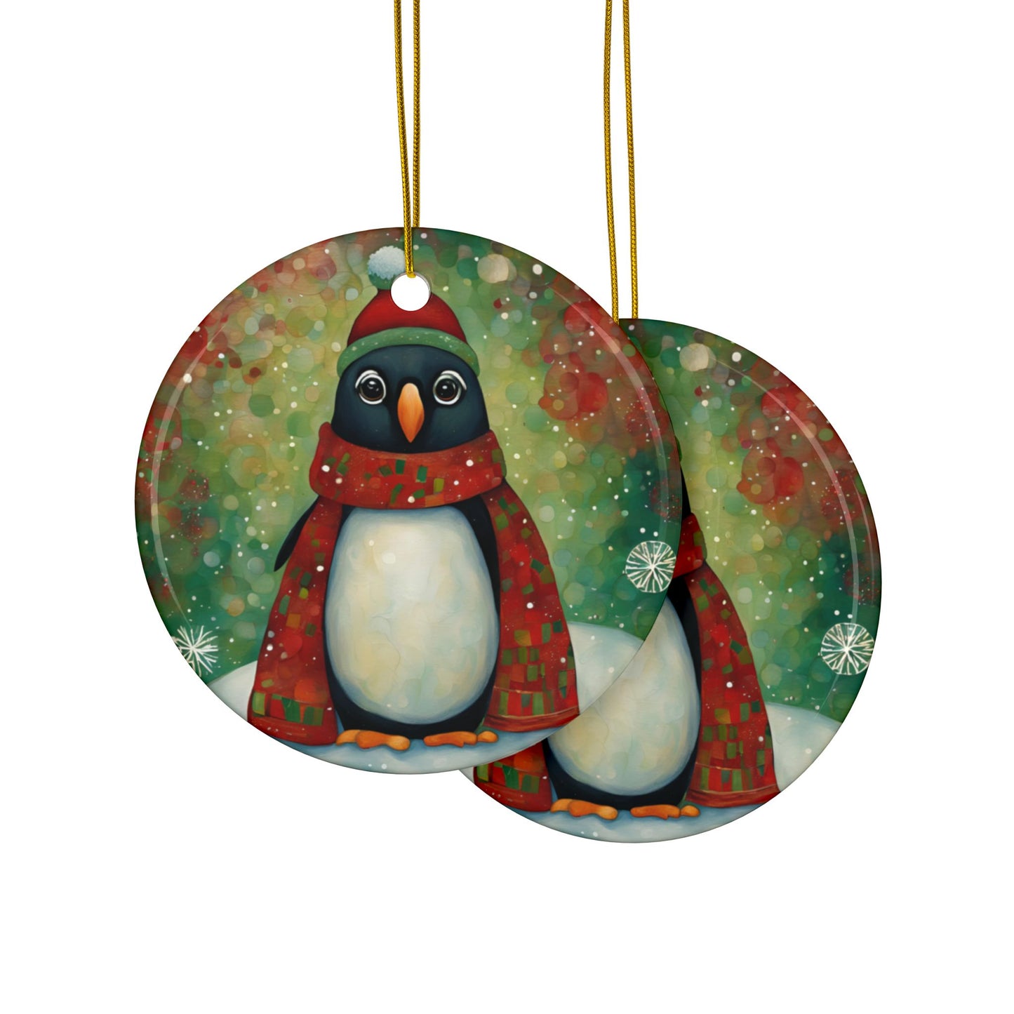 Christmas Penguin 3" Ceramic Ornaments, 2-Side Print, (1pc, 10pcs)