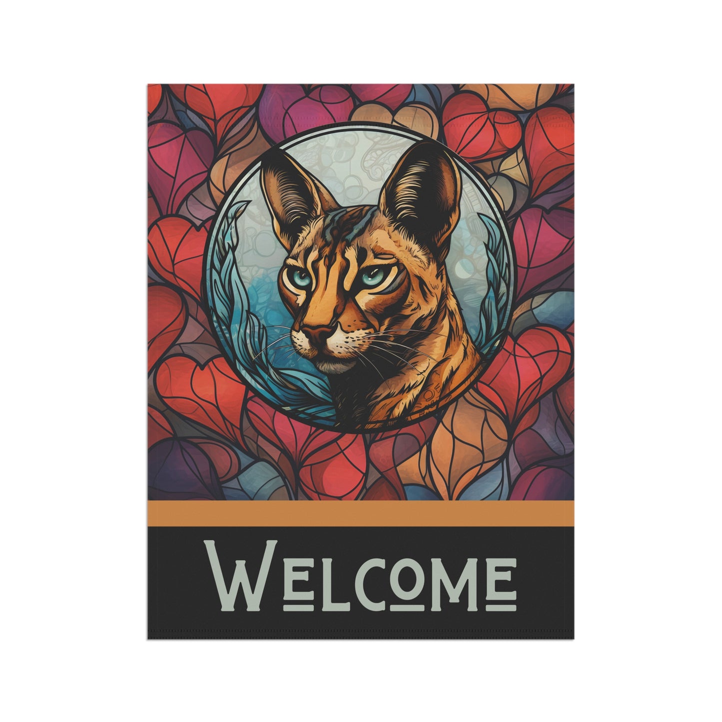 Savannah Cat Welcome Stained Glass Look 2-Sided Garden & House Flag/Banner