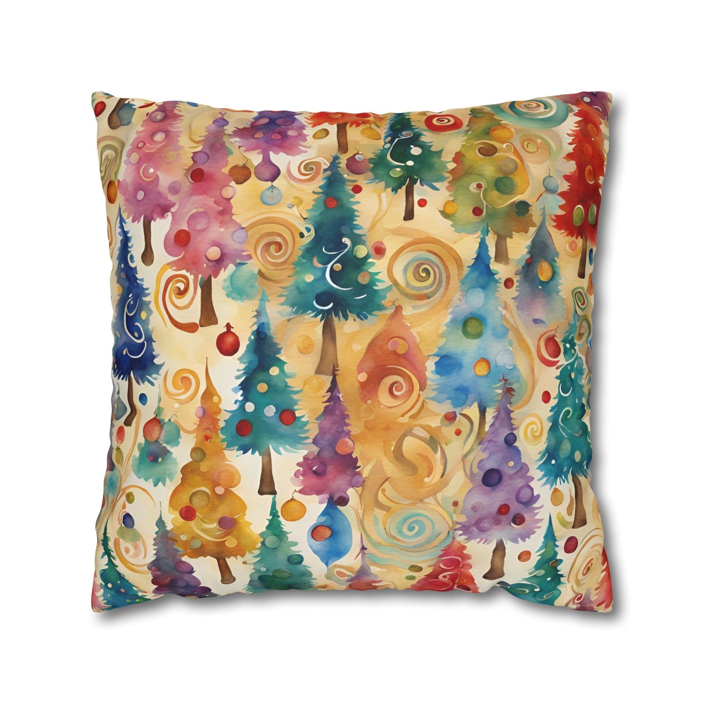 Colorful Christmas Trees Square Poly Canvas Pillowcase