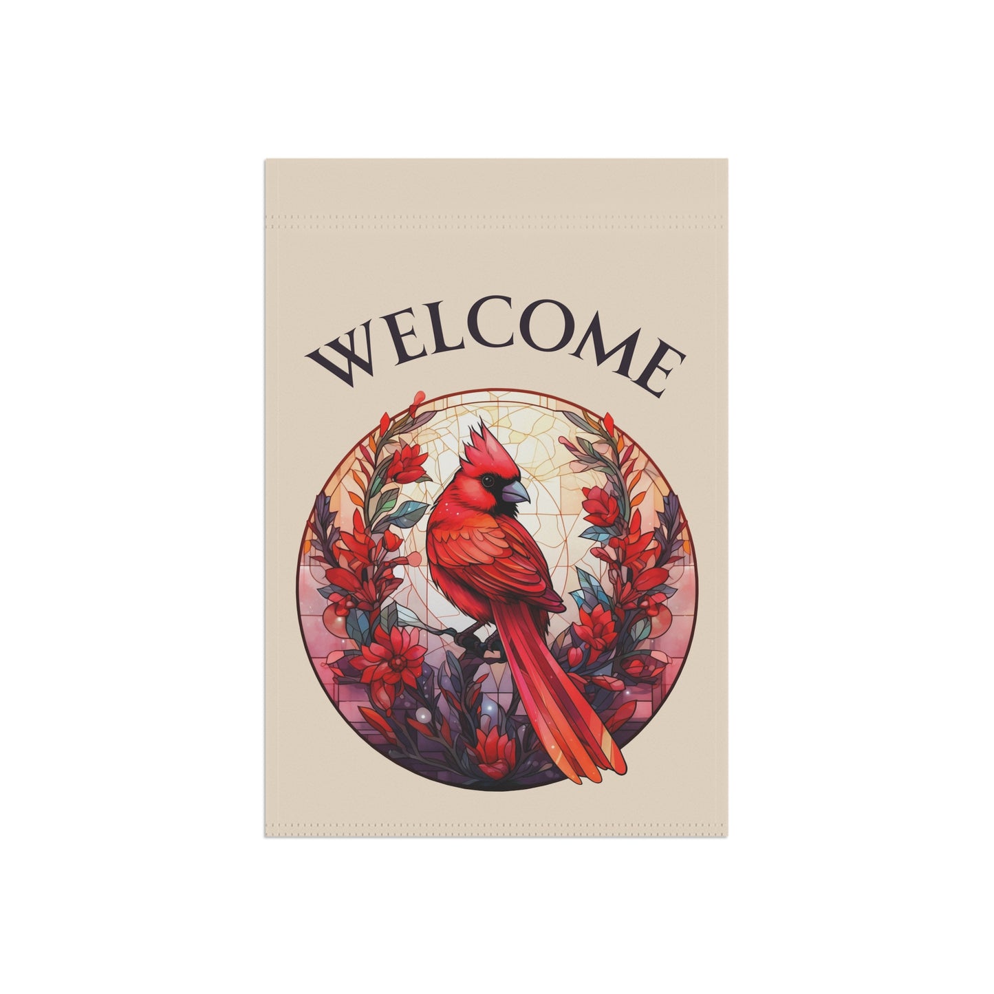 Stained Glass Cardinal 4 Welcome 2-Sided Garden & House Banner