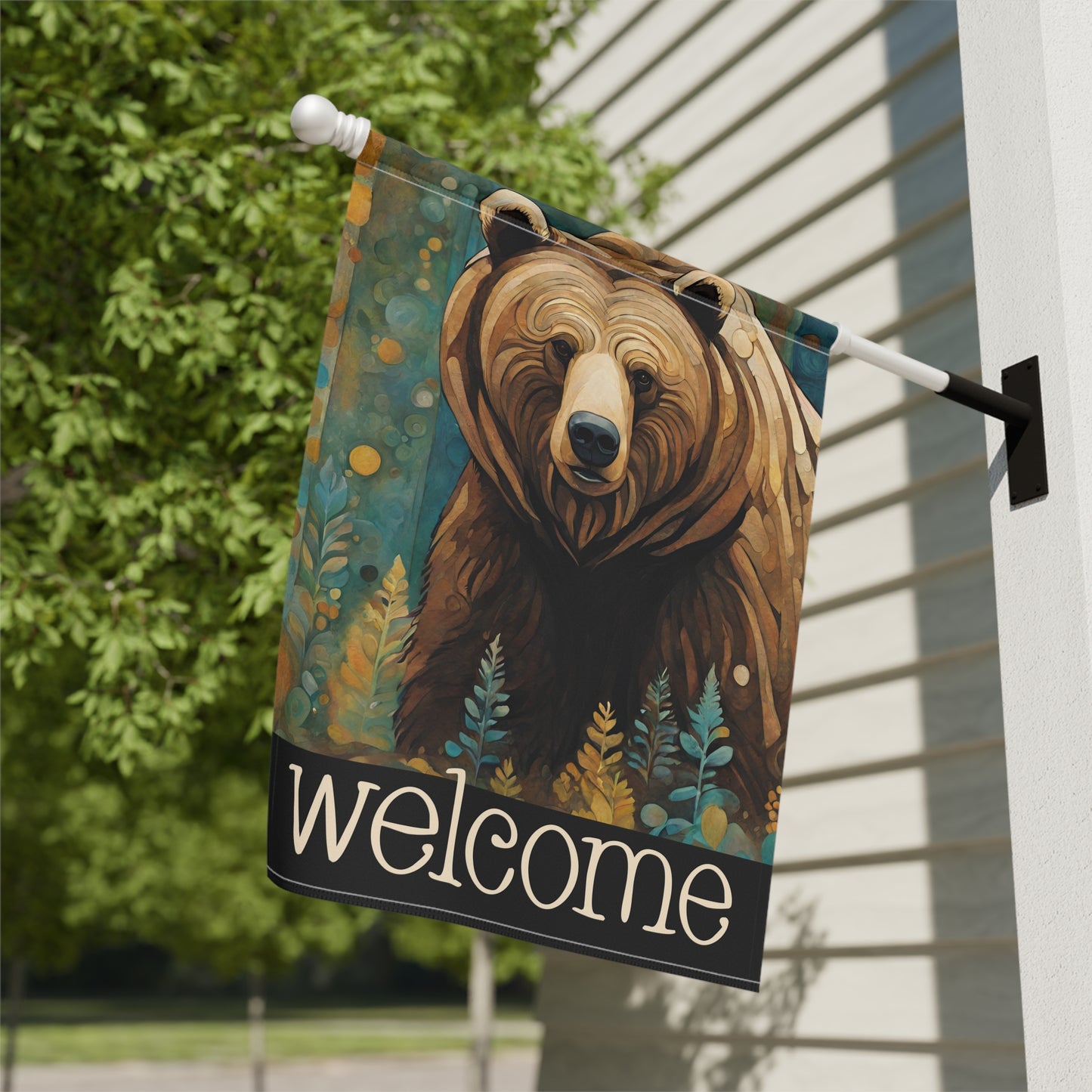 Mountain Forest Grizzly Welcome 2-Sided Garden & House Flag/Banner