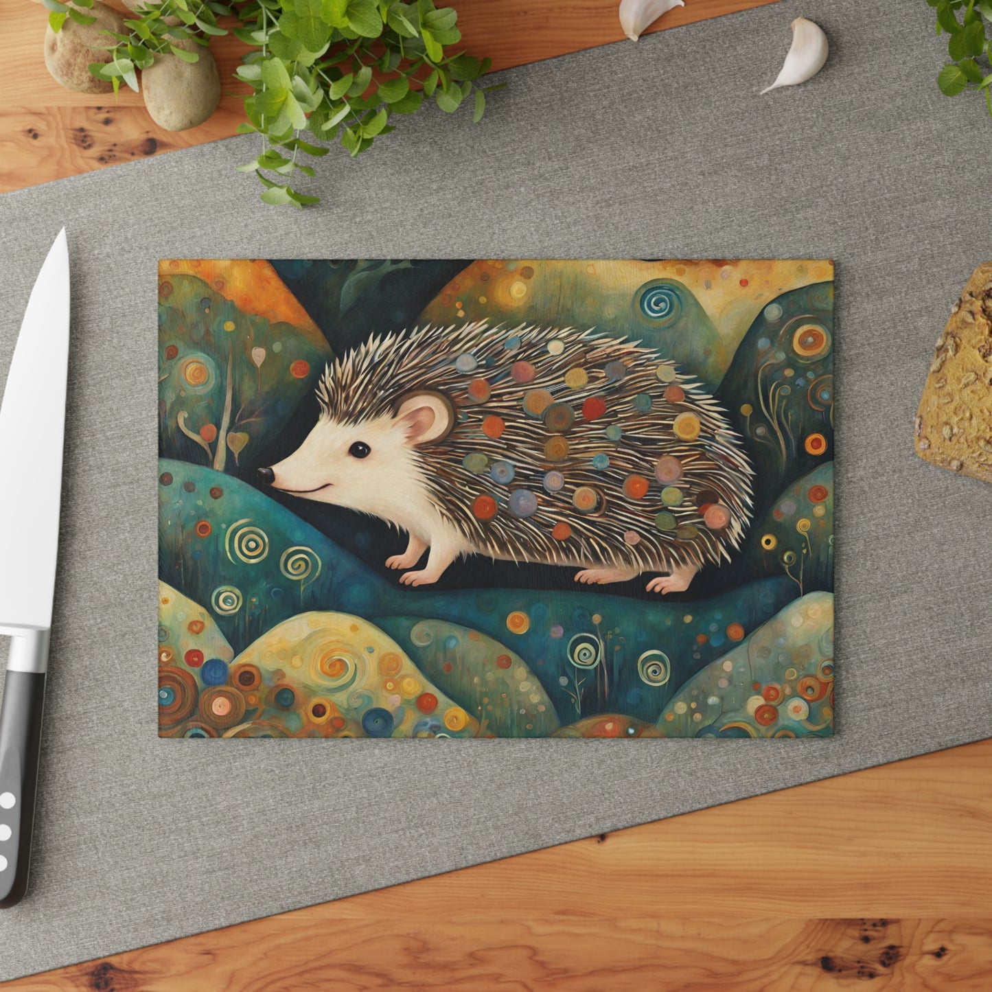 Mountain Forest Hedgehog Tempered Glass Cutting Board