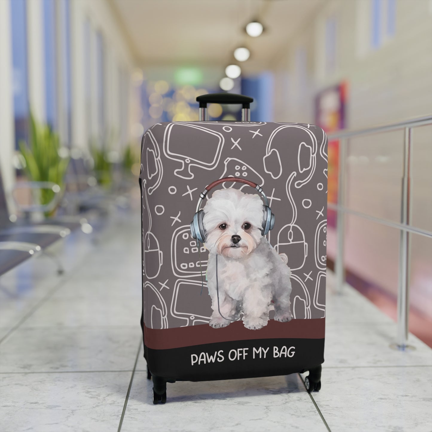 Bichon Frise in Headphones Paws Off My Bag Luggage Cover