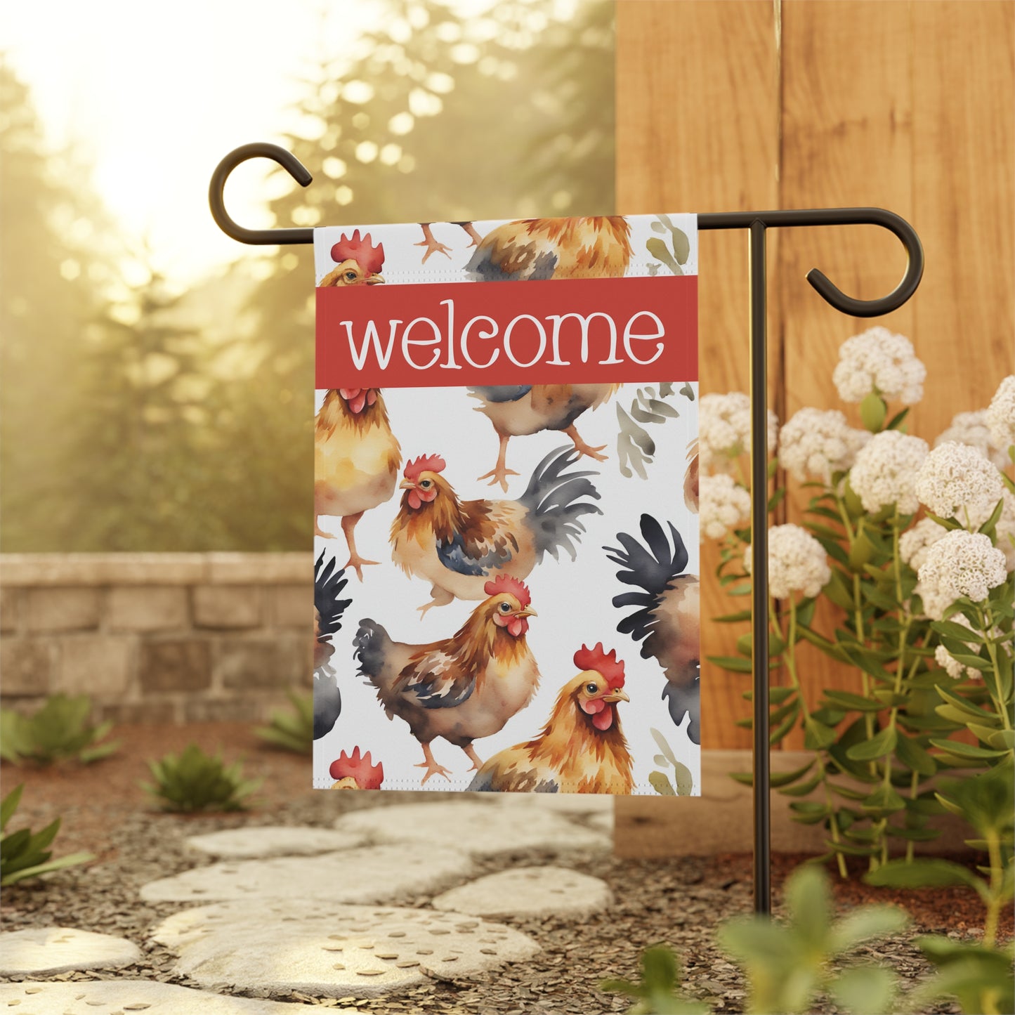 Chickens Welcome 2-Sided Garden & House Flag/Banner