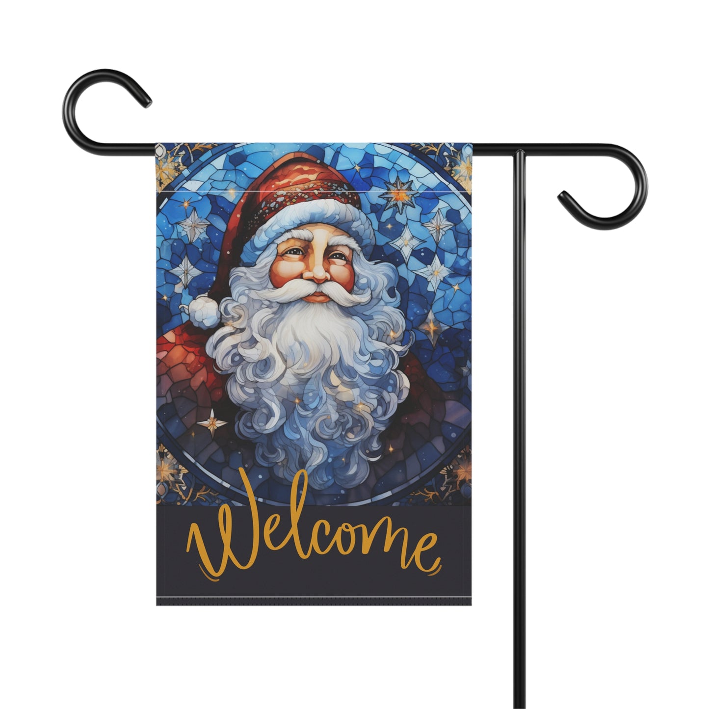 Santa Welcome Stained Glass Look 2-Sided Garden & House Banner