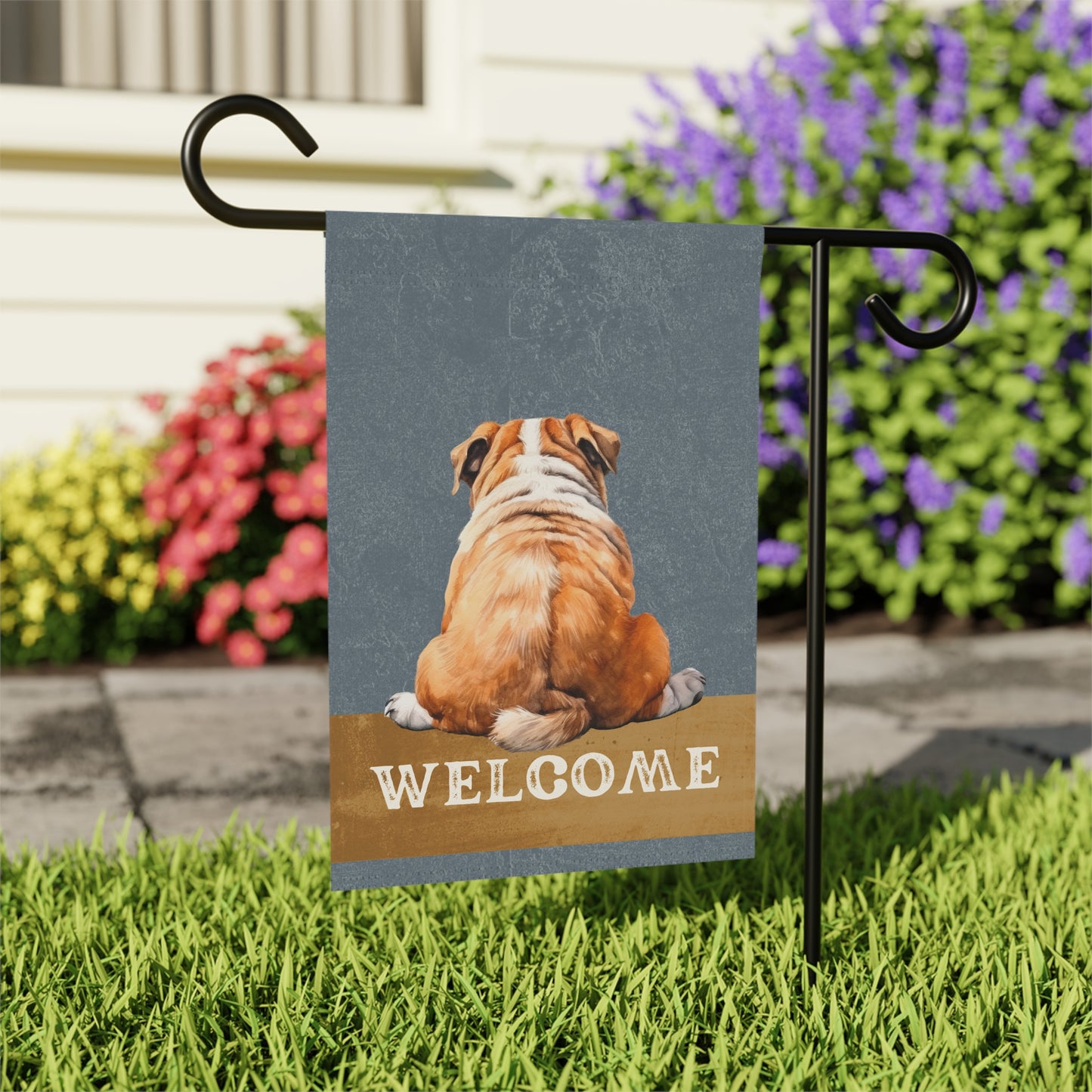 English Bulldog Welcome 2-Sided Garden & House Flag/Banner