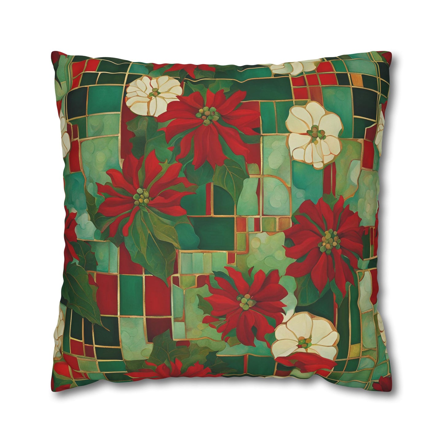 Jo's Poinsettias Square Poly Canvas Pillowcase