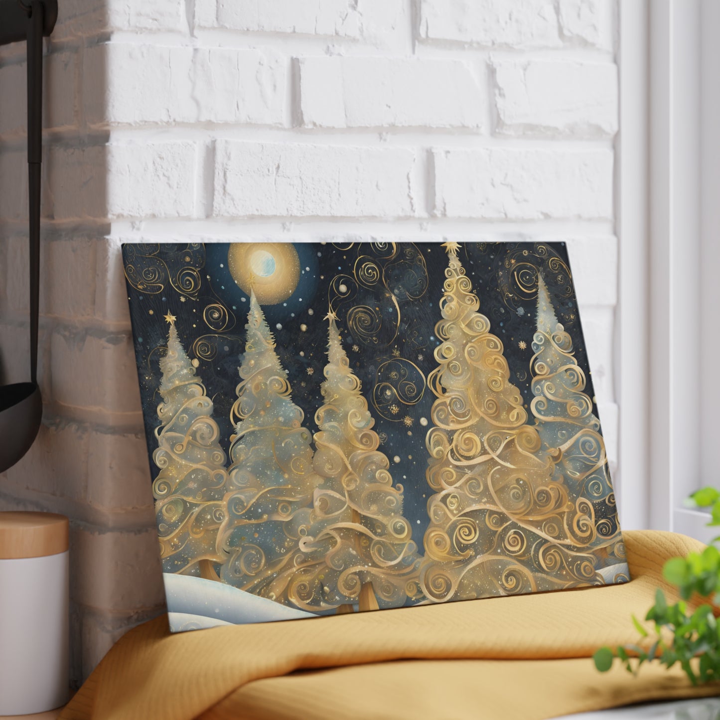 Moonlight Golden Trees Tempered Glass Cutting Board