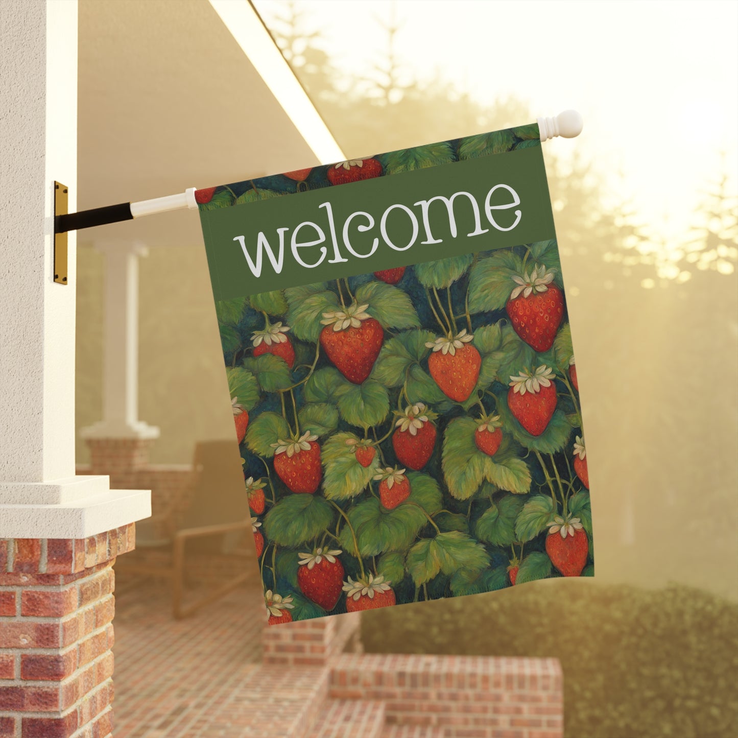 Strawberries Welcome 2-Sided Garden & House Flag/Banner